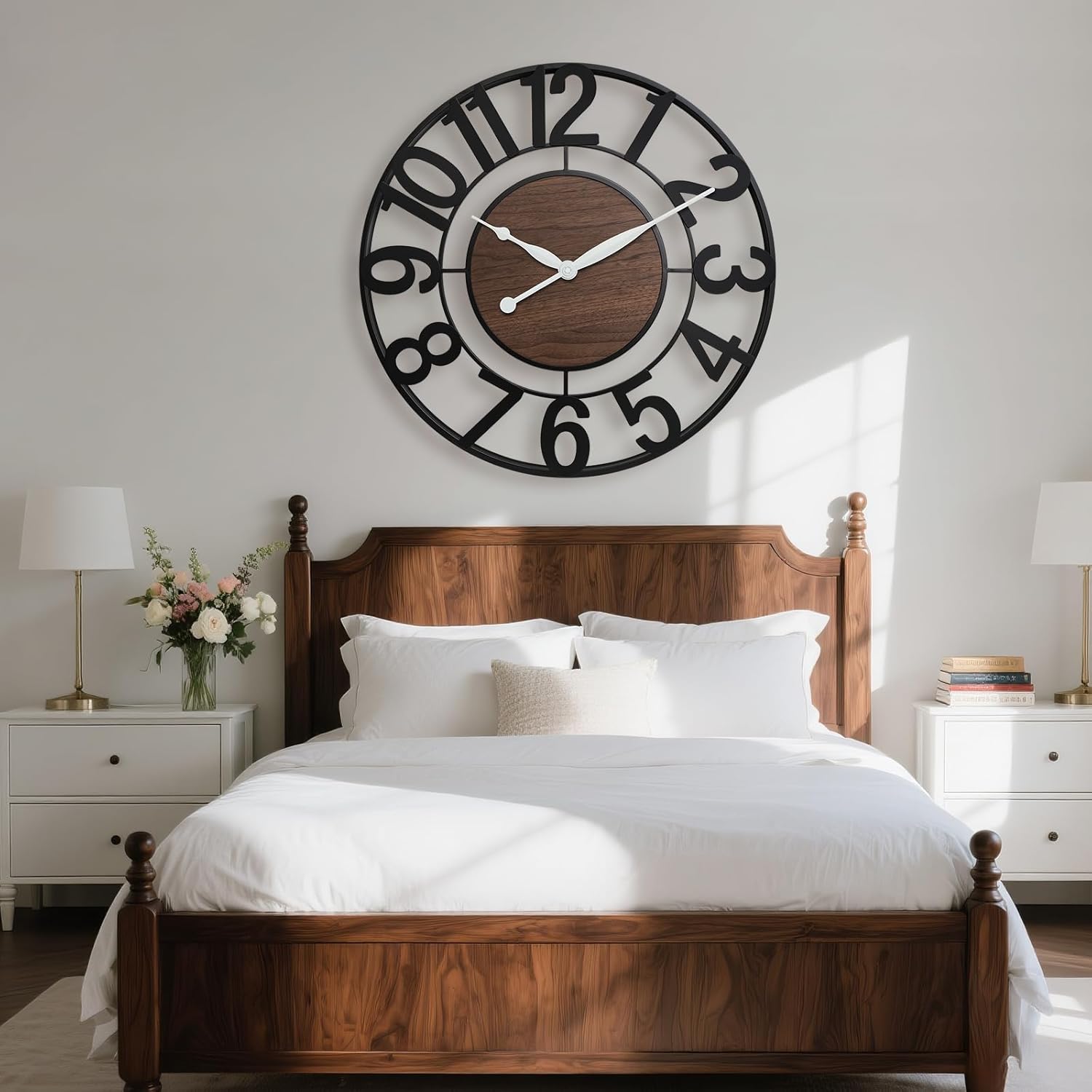 30 Inch Extra Giant Large Wall Clock, Big Metal Modern Decorative Black Walnut Arabic Numerals Silent Oversized Wall Clocks for Living Room,Kitchen Bedroom,Office,Fireplace