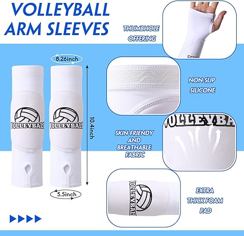 Miniatura 8 de Vabean 8 piezas de accesorios de voleibol, mangas de voleibol, rodilleras de voleibol, rodilleras deportivas para el cabello, banda de sudor, bolsa