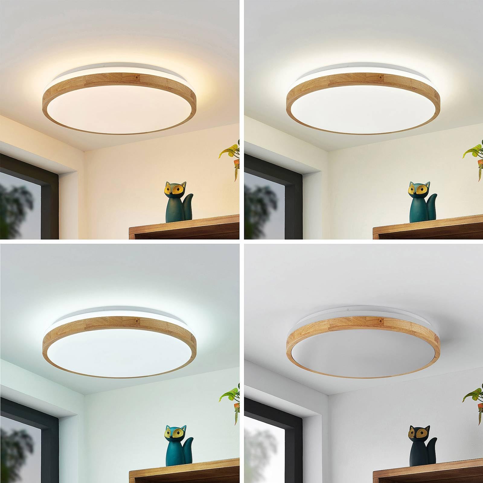 Lindby Bombillas LED lámpara de techo en madera, blanco, regulable plafón | lámpara de salón, moderno, cct, 3000 k blanco cálido - 6500 k luz, de madera, con mando a distancia para sala de estar,