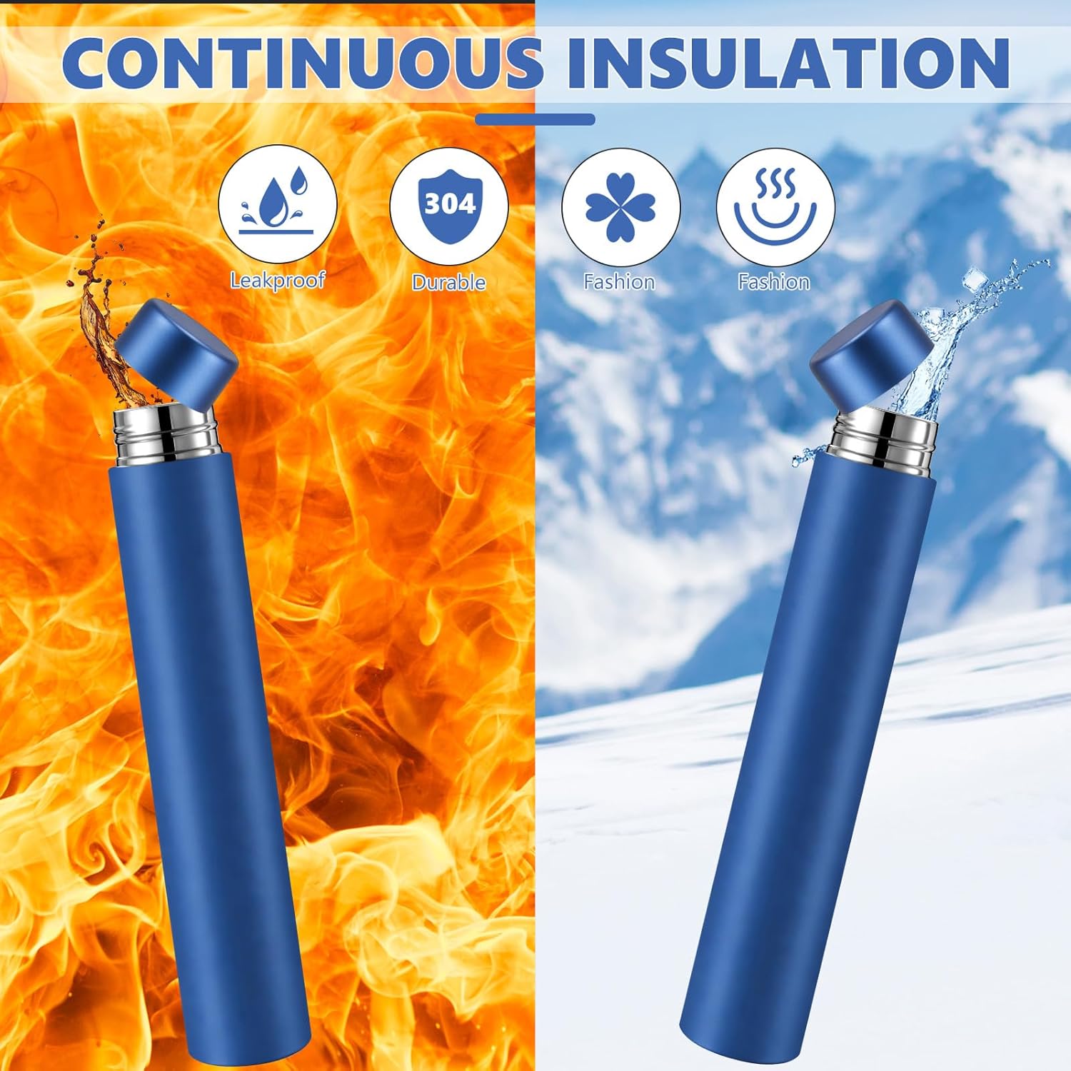 Vesici Slim Water Bottle 8.8 oz Small Stainless Steel Purse Insulated Water Bottles Camping Travel Backpack Pocket Flask for Car Cold Coffee Tea (Dark Blue,1 Pack) - Image 4