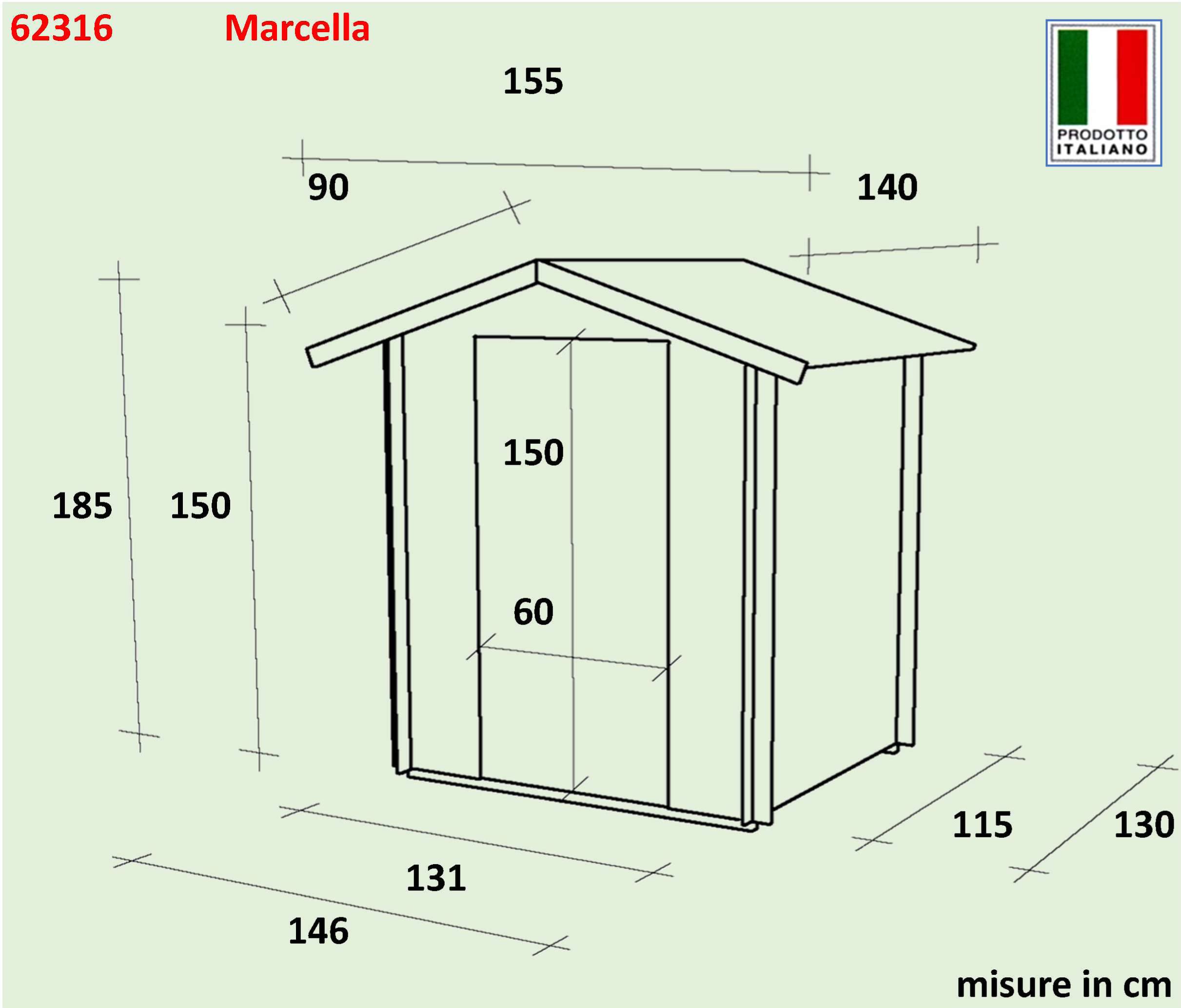 Gartenhaus Bh16 Marcella 146x130 aus Naturbelassenem Fichtenholz 16 mm mit Einzeltür, OSB3-Dach und -Boden, einfacher Aufbau, druckimprägniert, PEFC-Zertifiziert