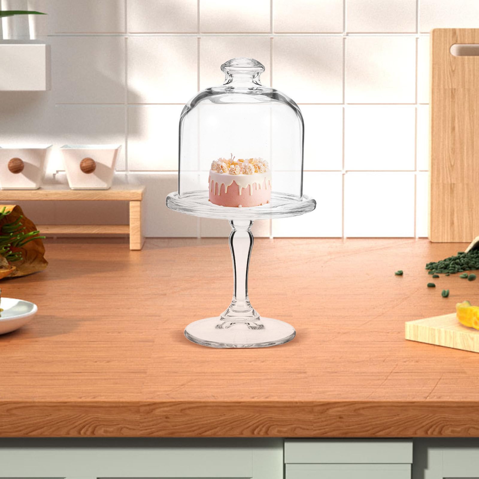INOOMP Soporte para Tartas de Vidrio con Cúpula Elegante, Bandeja para Exhibición de Pasteles con Base Resistente, Mantiene Frescura y Fácil de Limpiar para Fiestas y Reposterías
