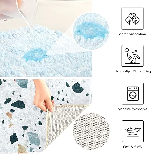 Miniatura 5 de Alfombra de baño clásica de terrazo, rectangular, antideslizante, absorbente, peluda, para lavabo, ducha, 16 x 24 pulgadas