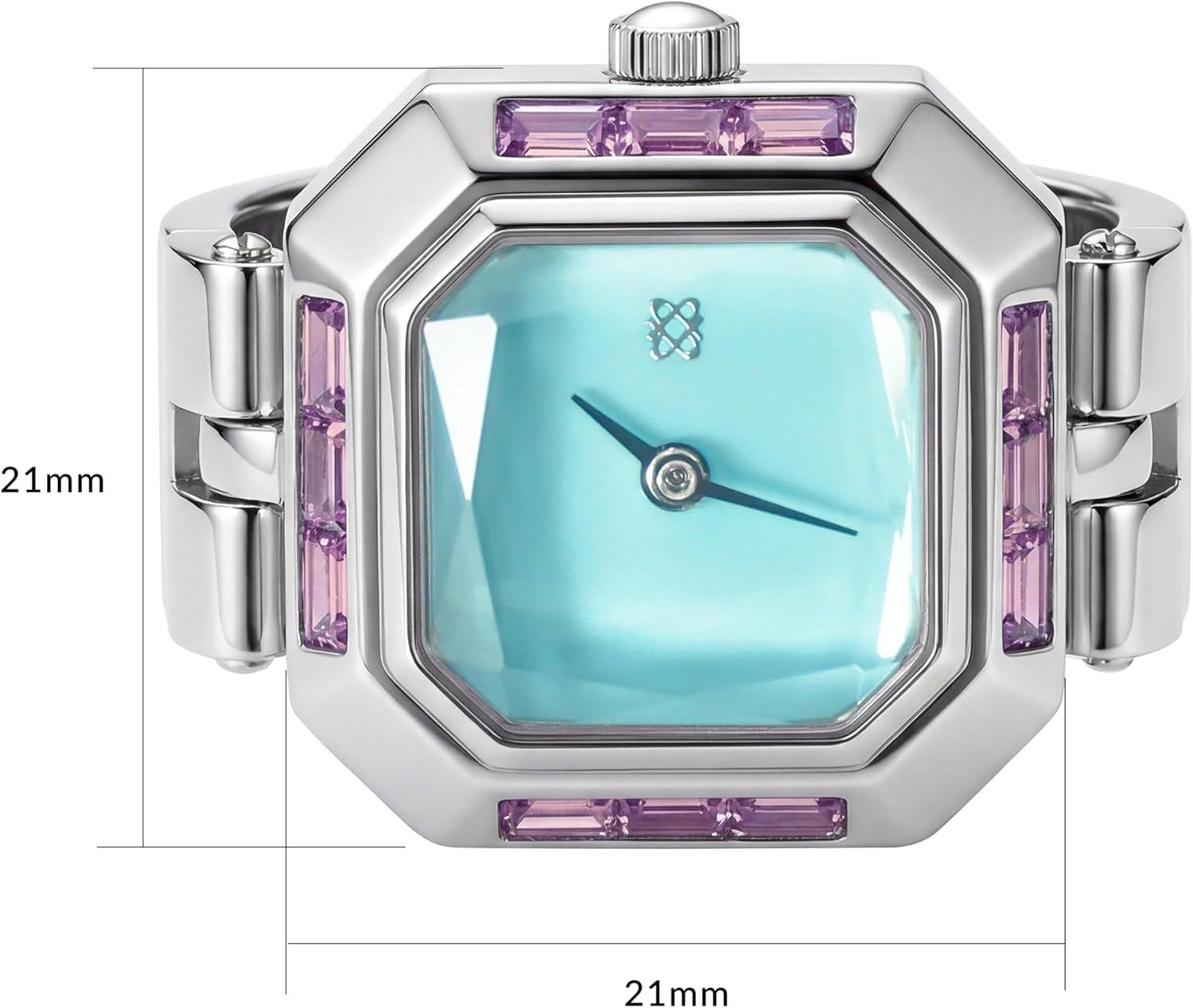 PASCAL Sofia Prism Watch Ring for Women Men, 3D Gem-Cut Sapphire Crystal, Lab-Grown Gemstones 0.84ct, Quartz Movement, Adjustable Expansion Stainless Steel Band (US 6–10)