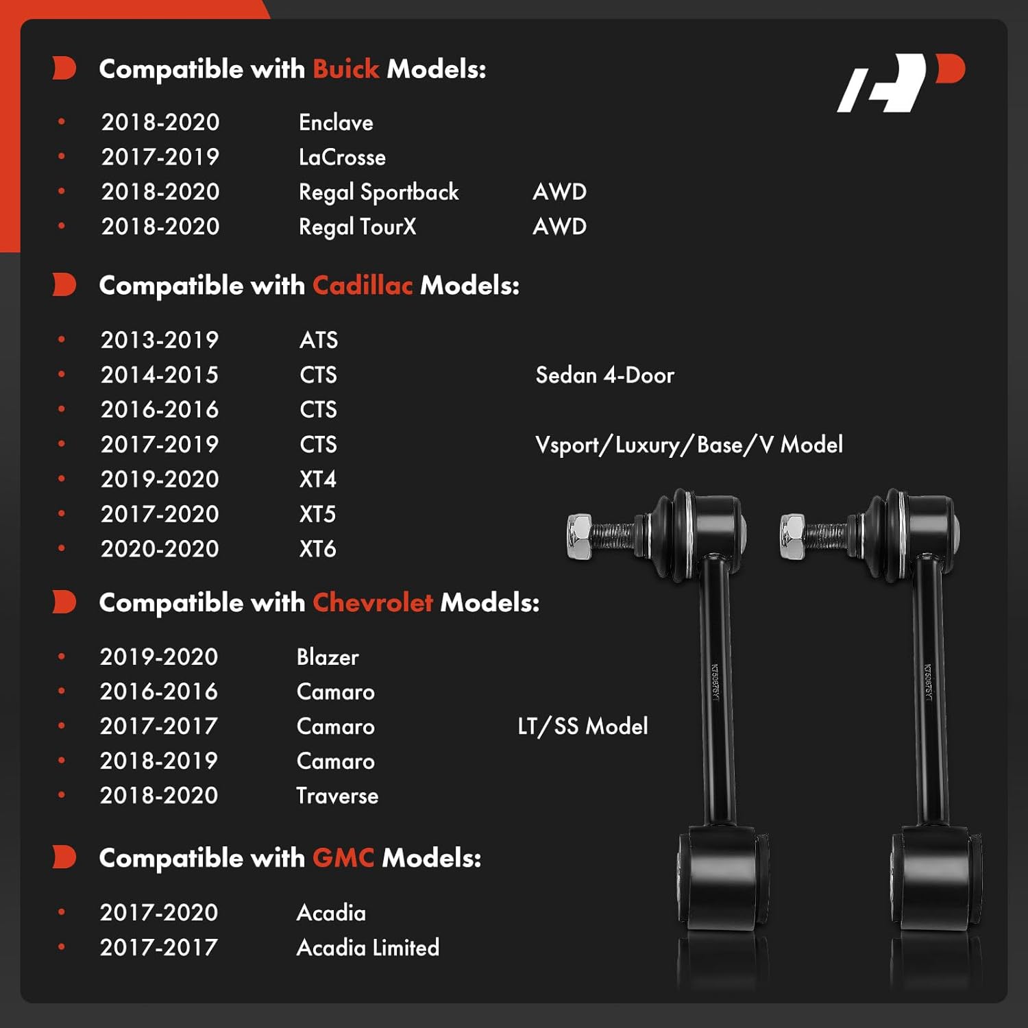 A-Premium 2 x Rear Sway Bar Links Stabilizer Bar Links, Compatible with Chevy & GMC & Buick & Cadillac - 2013-2020 - Traverse Camaro Blazer Acadia (Limited) Enclave LaCrosse Regal CTS XT5 ATS XT4 XT6