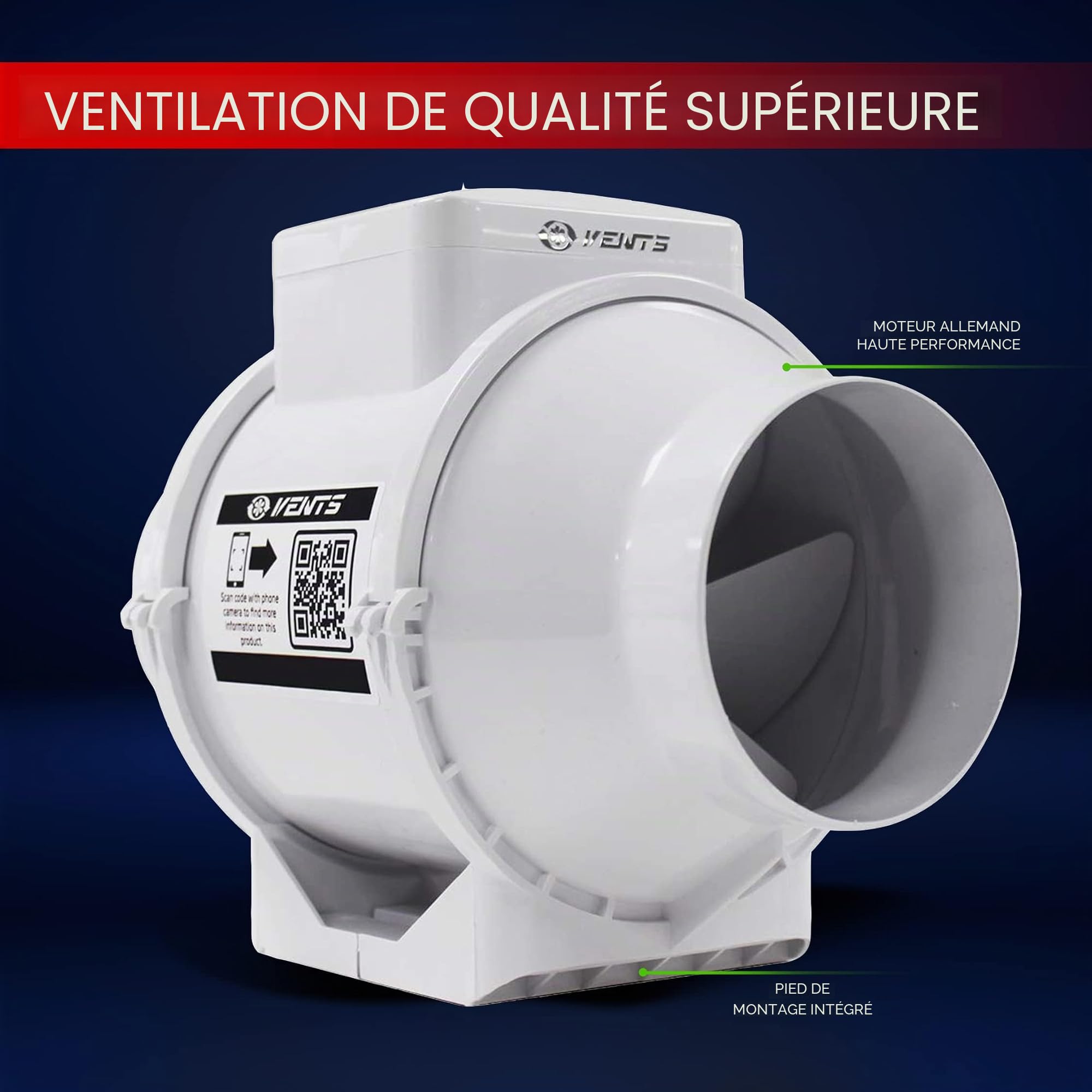VENTS UK Extracteur d'air en ligne 100 mm diamètre salle bain, douche, plafond, loft, ventilation puissante, contrôle l'humidité, silencieux, en ligne, toilettes, bureau, buanderie VU-TT-100