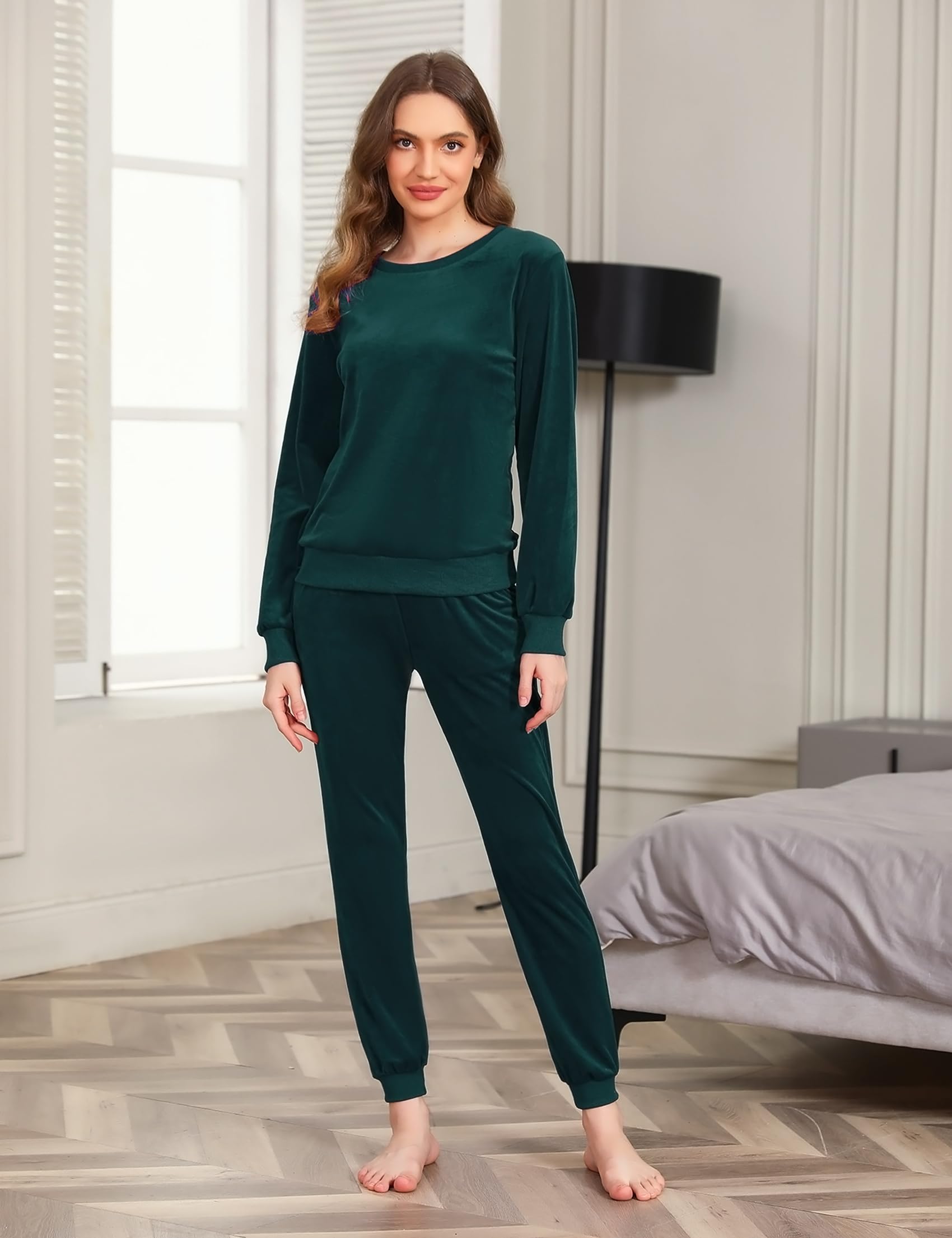 Wayleb Pigiama Donna Invernale Due Pezzi,Velluto Loungewear Tuta Casa Calda Autunno Inverno Manica Lunga Girocollo Maglia Top con Tasche e Pantaloni S-3XL