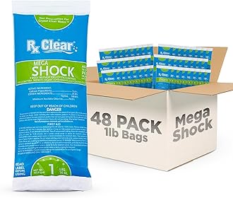 Rx Clear Mega Shock | 73% Calcium Hypochlorite | Kills Algae in Swimming Pools | Works As Pool Sanitizer Clarifier and Algicide | One Pound Bags | 48 Pack
