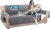 H.VERSAILTEX 100% Waterproof 3-Cushion Sofa Slipcover - Pet-Friendly Thick Soft Couch Protector with Elastic Straps (Grey/Beige)