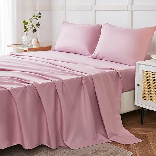 ILAVANDE Juego de sábanas de microfibra supersuave de la serie 1800 de 4 piezas, sin arrugas y transpirables, con bolsillo profundo de 14 pulgadas