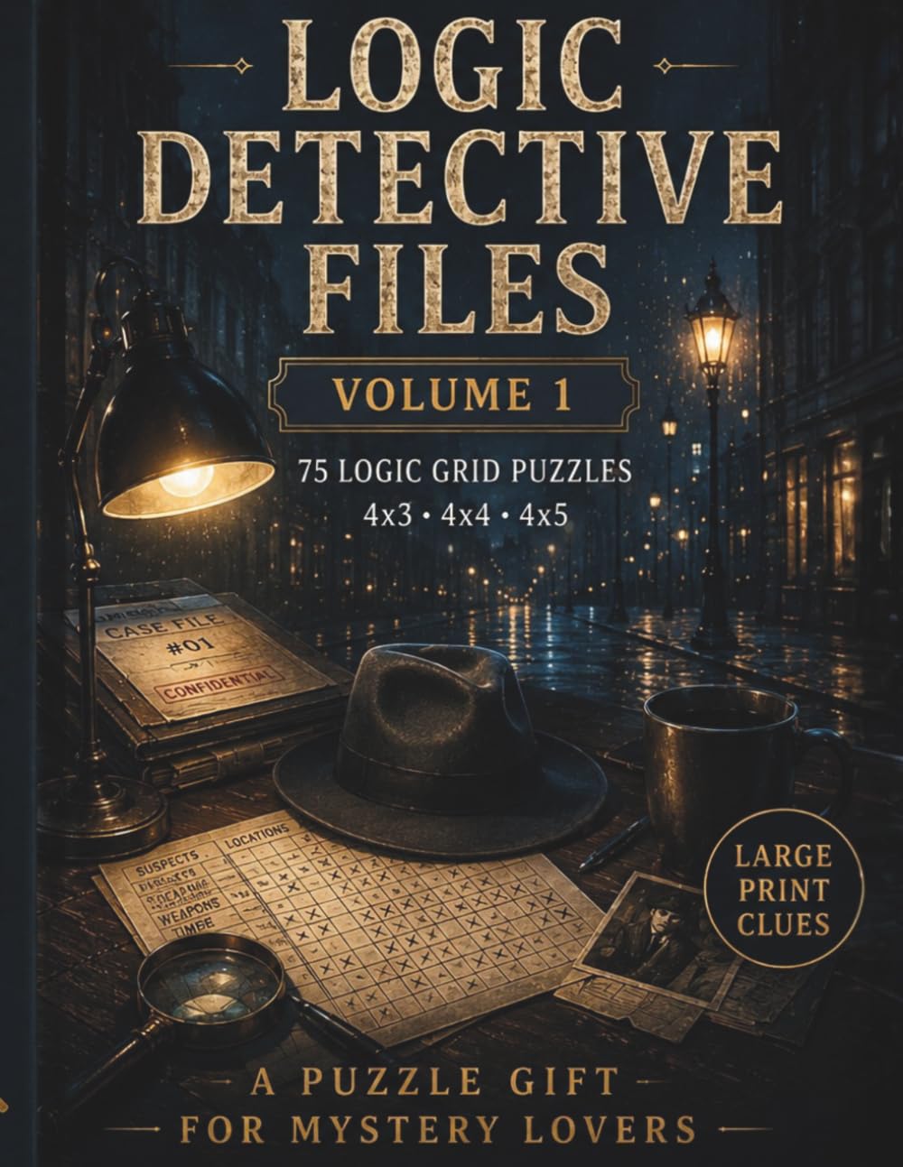Logic Detective Files – 1: 75 Logic Grid Puzzles with Large Print Clues: A Puzzle Gift for Mystery Lovers | 4x3 • 4x4 • 4x5 Cases (Logic Detective ... cases. Follow clues. Think like a detective.)