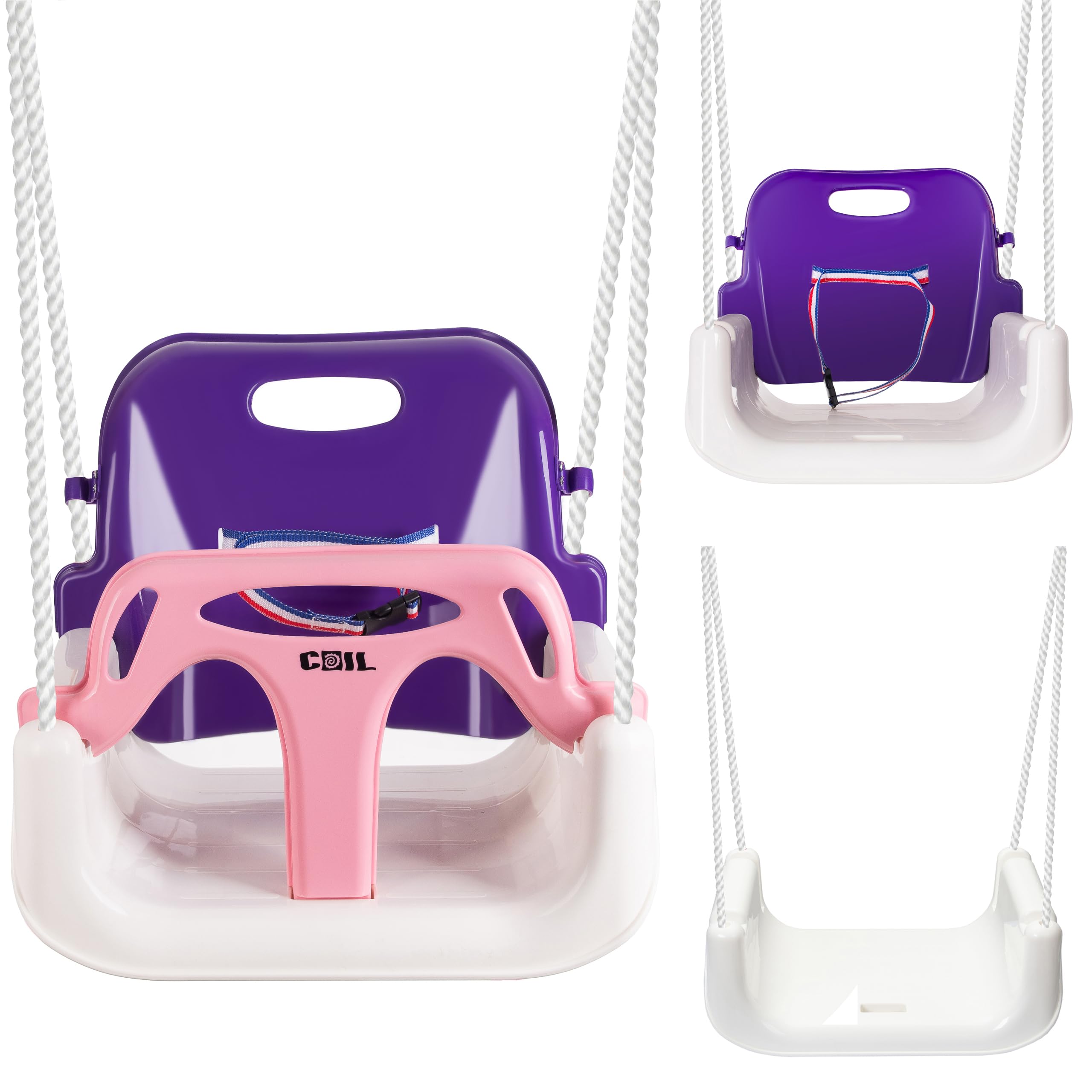 COIL Columpio infantil para exteriores, 3 en 1, columpio ajustable para niños, para interior con respaldo, columpio para interiores y niños (C0348-rosa)