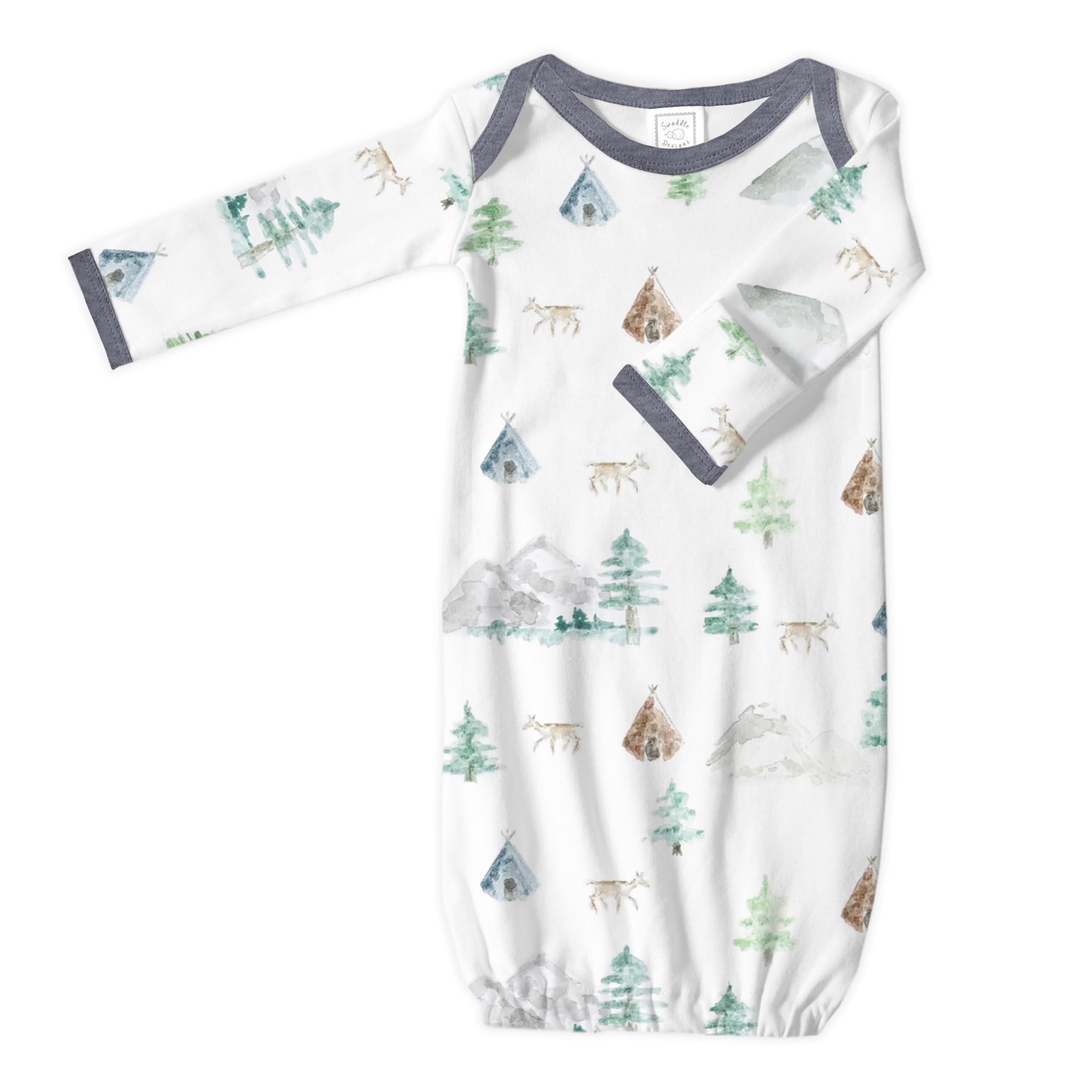 SwaddleDesigns Softest Cotton Baby Pajama Gown with Foldover Mitten Cuffs for Infant Boy and Girl, Newborn, 0-3 Months