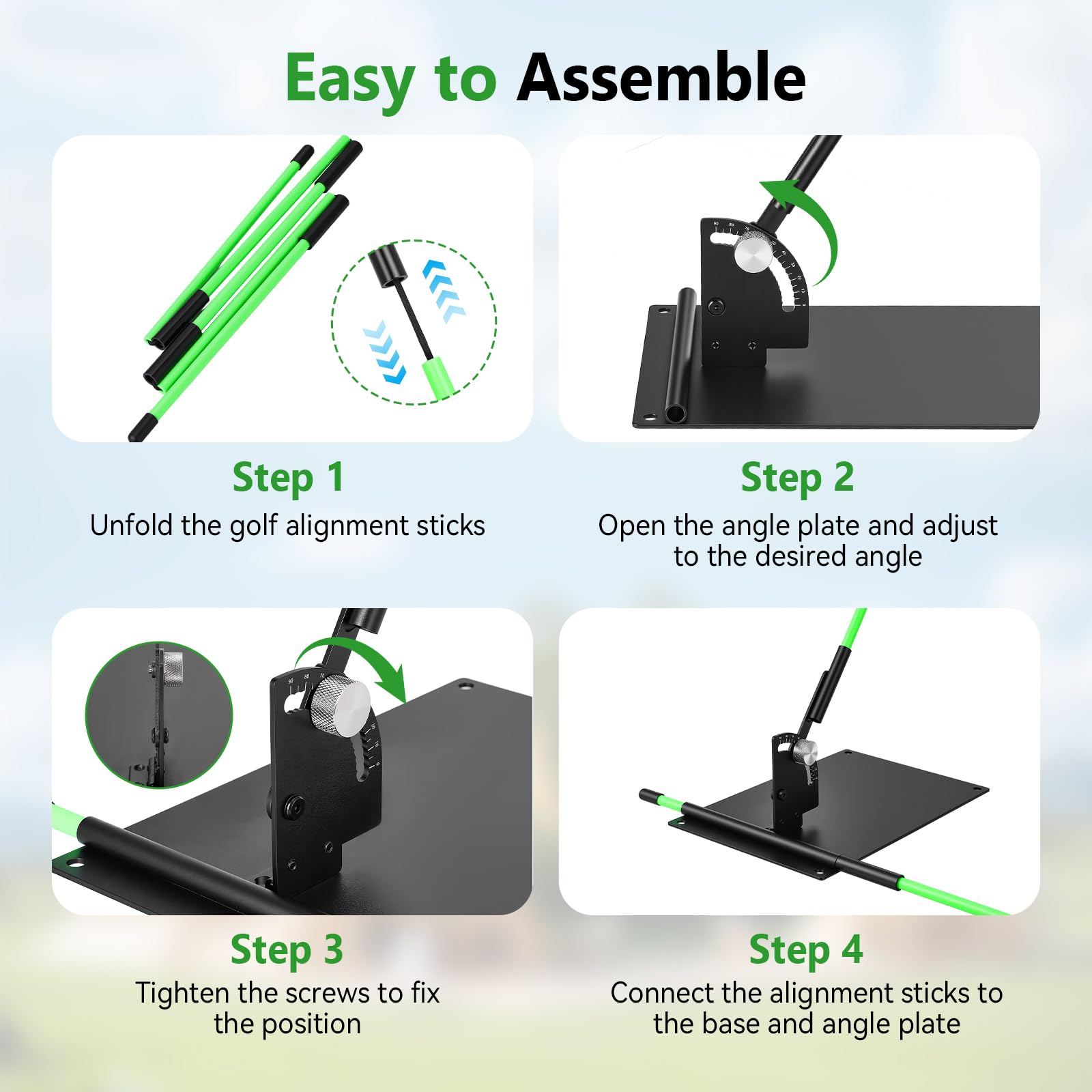 Golf Schwungtrainer Set mit Eisenplatte & 2X 1m Golf Alignment Sticks, Profi Golfschwung Trainer mit Halter für Schwungebene & Ausrichtung, Golf Trainingshilfe für Schwungkorrektur & Haltung
