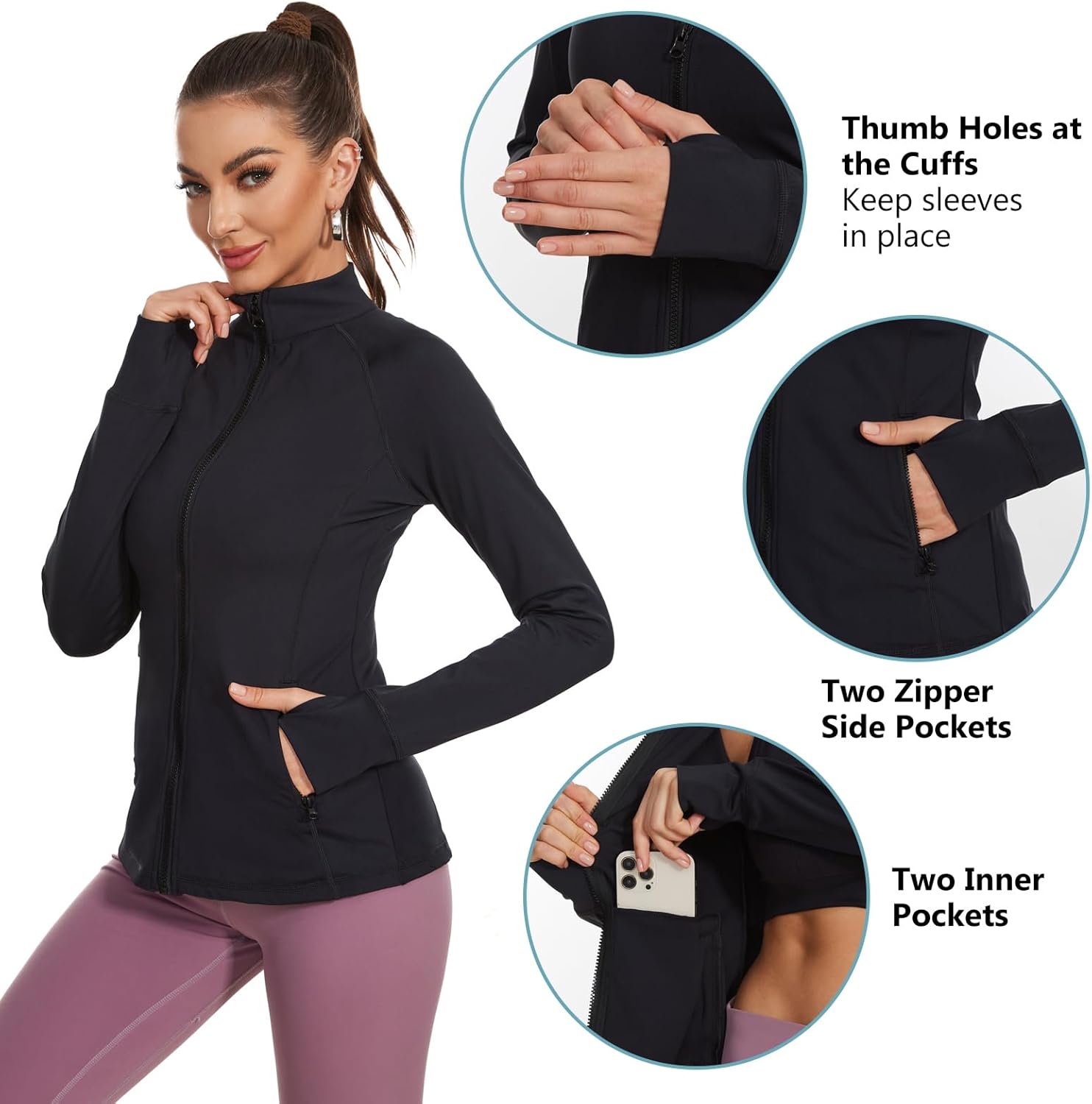 Lightbare Women’s Zip Up Athletic Jackets Lightweight Slim Fit with Pockets Thumb Holes for Workout Gym Running Yoga - Image 4