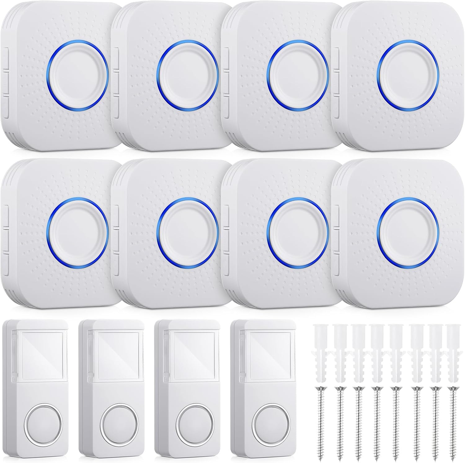 Kanayu 4 Sets Wireless Doorbell for Homes, Door Bells with 8 Receivers