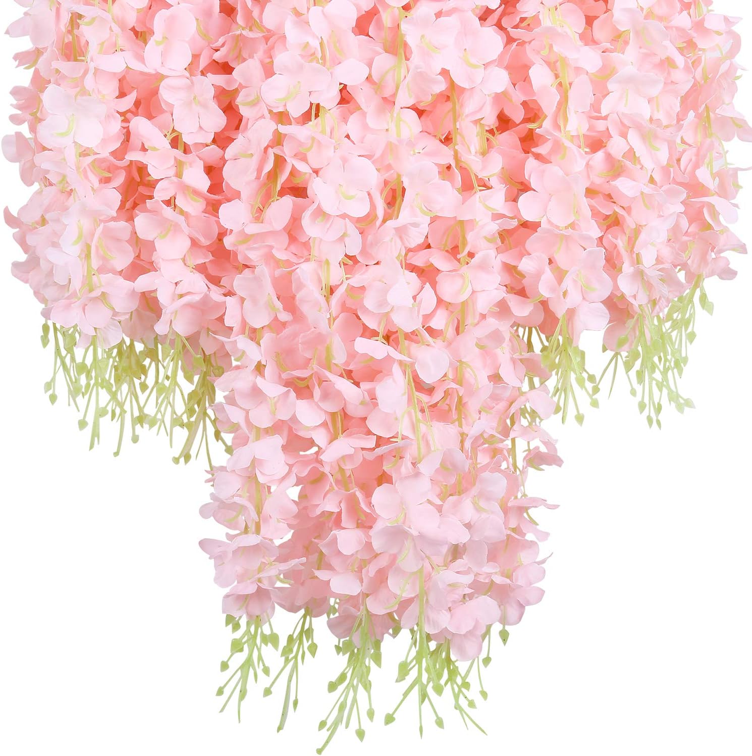 U'Artlines 12 Pack (Total 43.2 Feet) Artificial Fake Wisteria Vine Rattan Hanging Garland Silk Flowers String Home Party Wedding Decor (12, Light Pink)