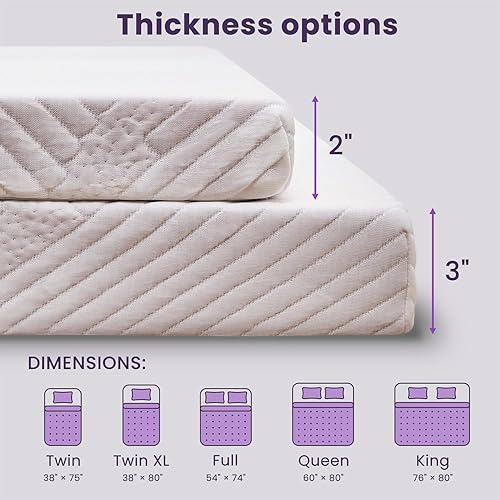 Miniatura 7 de BDEUS Cubrecolchón de espuma viscoelástica de gel de 2 pulgadas, almohadilla ventilada de alta densidad para aliviar la presión, cubrecolchón de