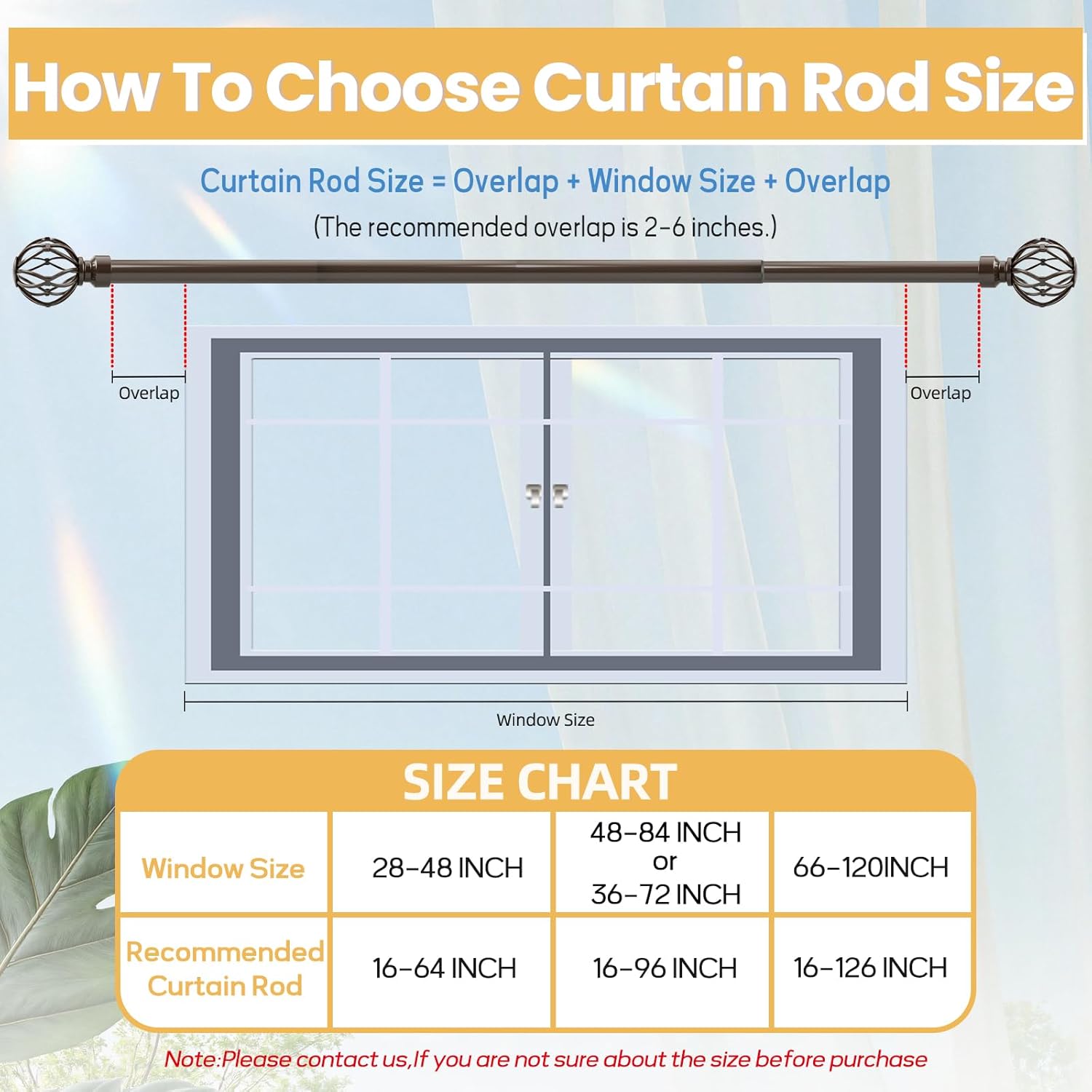 Bronze Curtain Rods 18 to 96-inches, 1-inch Diameter Heavy-Duty Adjustable Decorative Curtain Rods for Windows 48 to 84 inches, With Modern Decorative iron Twisted Cage Finials
