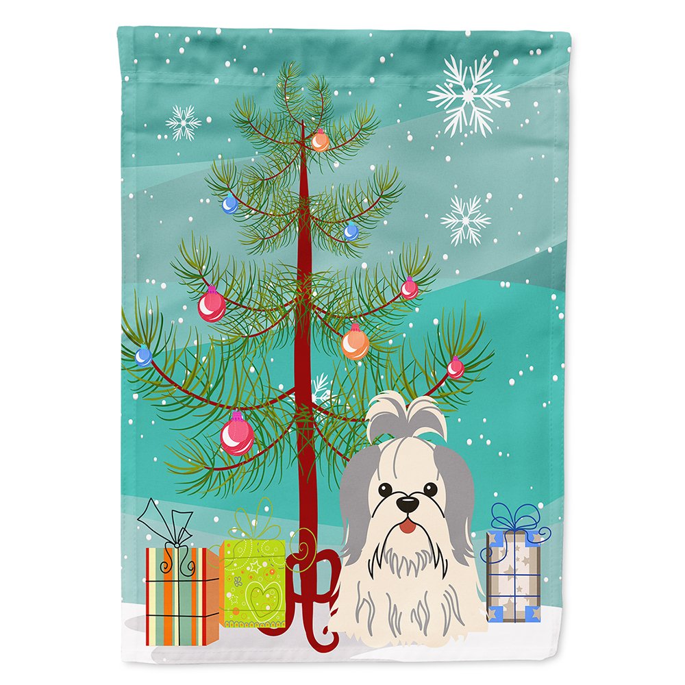Shih Tzu Argent Blanc drapeau Noël de maison grand format en toile de décoration