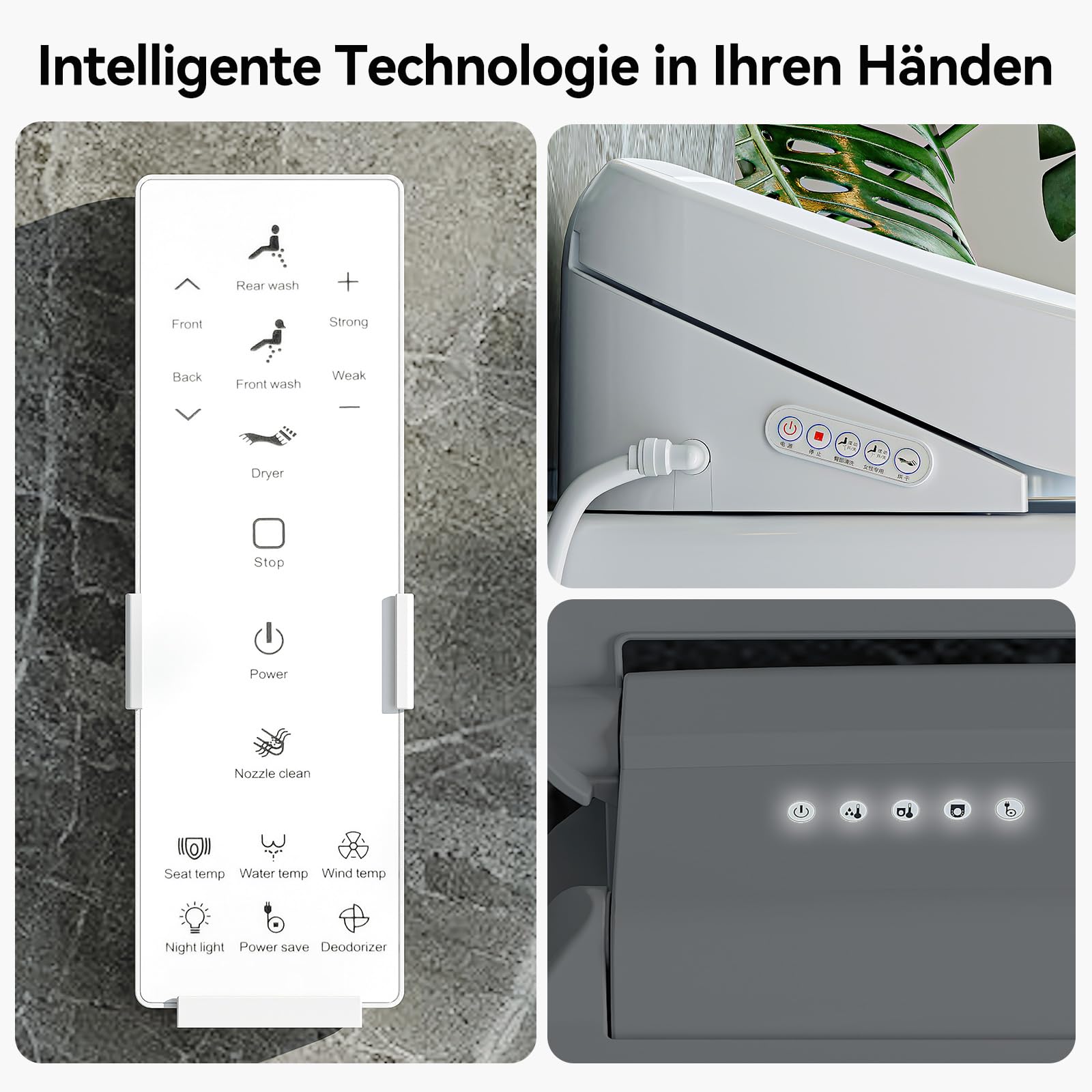 HOROW Elektrischer Bidet Sitz mit Seitentasten Dusch WC Aufsatz 50,5×37,5cm | Beheizter Bidet Sitz mit Selbstreinigende Düse, Frauenfreundlich, Desodorierung, Durchlauferhitzer, Hohe Kompatibilität