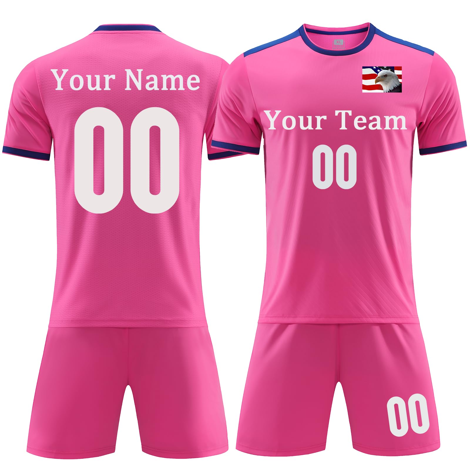Custom Soccer Jersey for Boys Girls Personalized Soccer T-Shirts and Shorts for Men or Women Rose Red
