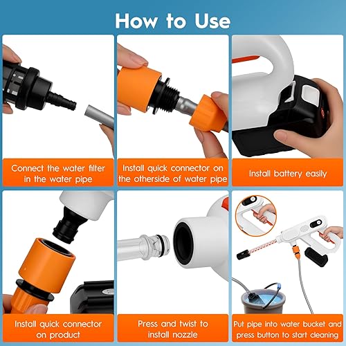 Miniatura 6 de Kit de lavadora a presión portátil inalámbrica, motor sin escobillas de 300 W, 3 niveles de potencia con 2 baterías de 18 V y boquilla 5 en 1 y