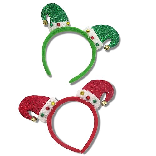 Juego de 2 mini sombrero de Papá Noel con diadema de cascabeles y cascabeles, accesorios para cabina de fotos, ropa de fiesta fea de Navidad,
