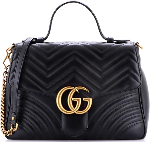 Pre-Loved GG Marmont Top Handle Flap Bag Matelasse Leather Medium, Black