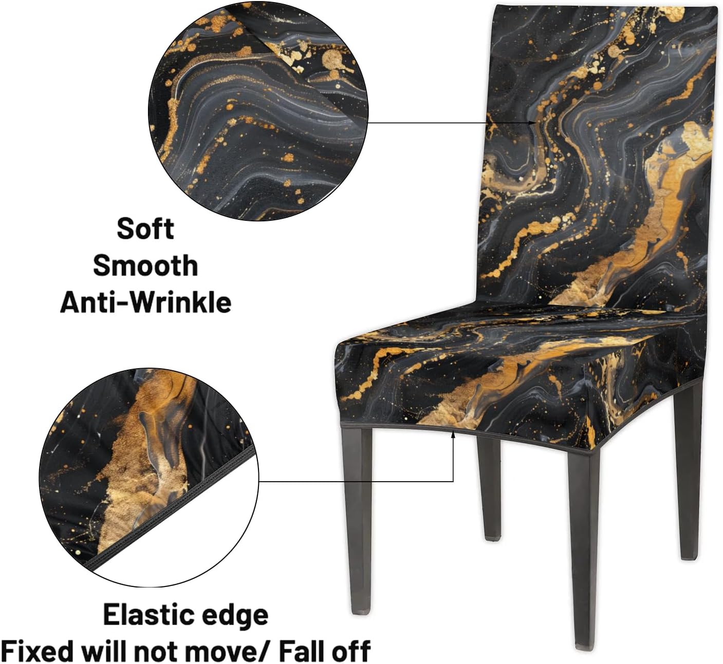 Black Marble Gold Dining Room Chair Covers 4 Pack Stretch Chair Seat Cover Kitchen Seat Parson Chair Slipcover Removable Washable Chair Protector Decor for Banquet Restaurant