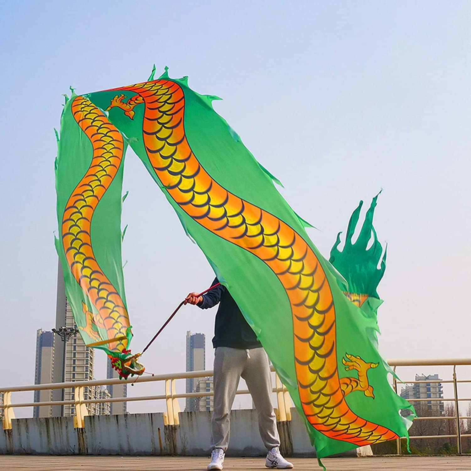 poi, Streamer mit Drachenkopf, fließende Seide, schüttelnd, schleudernd, chinesischer Drachentanz, Band-Streamer, Rave-Zubehör(10m/33ft)