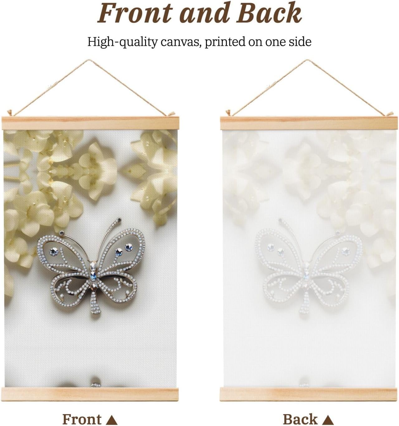 Rhinestone Butterfly And Flower Print Poster Hanger,Hanging Poster, Poster Frame,Wood Poster Hanger, For Wall Hanging