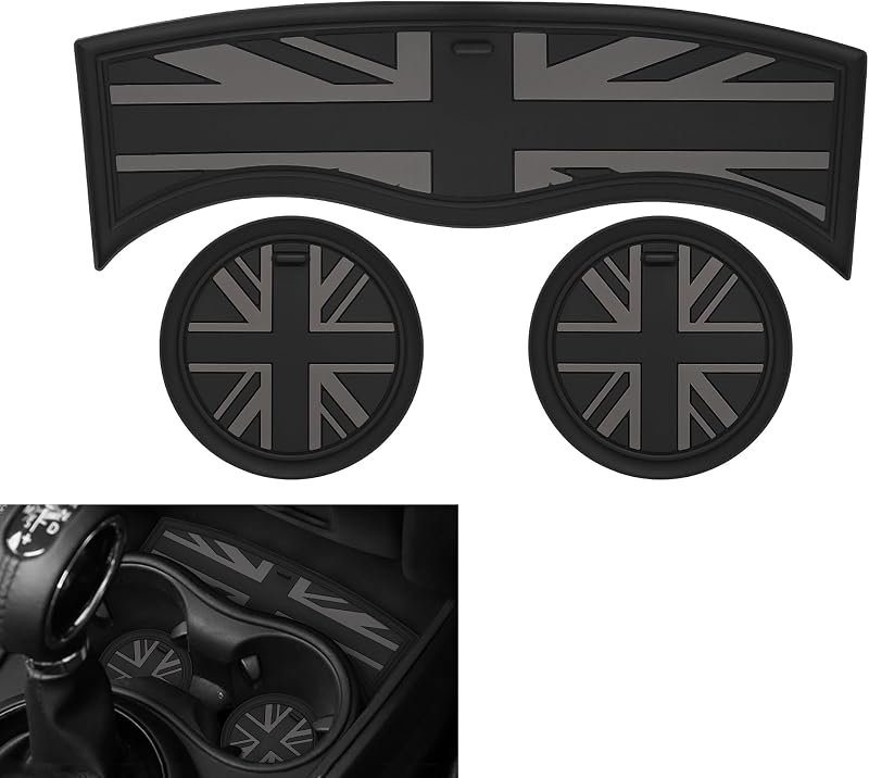 Porta-Copos para Console Central TOMALL em Silicone Compatível com Mini Cooper F60 Countryman 2017–2024, Bandeira Preta