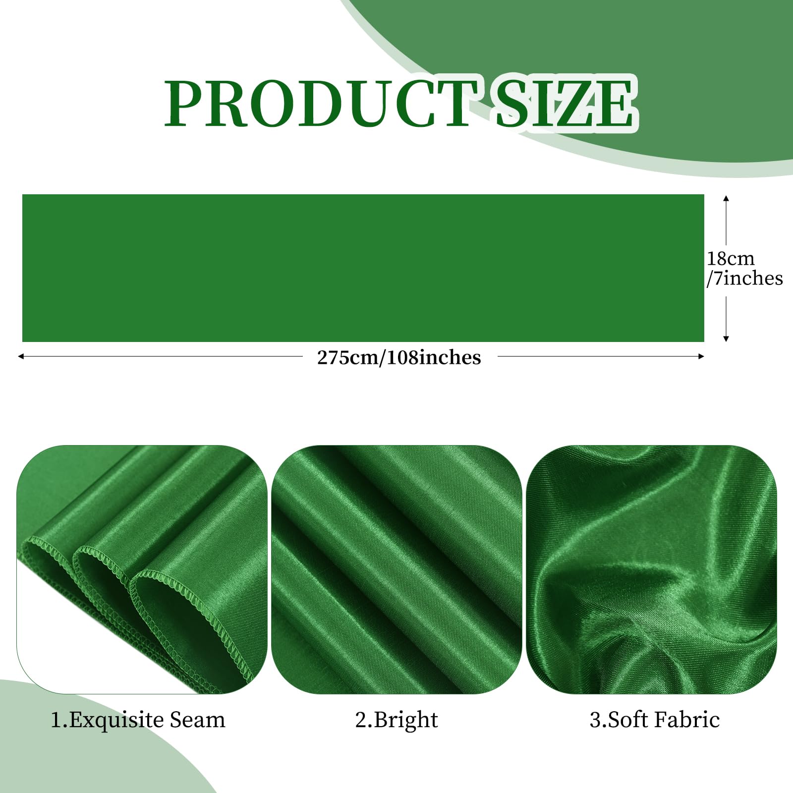 Showgeous 120 PCS Christmas Green Satin Chair Sashes Bows Decoration Cover Sash Ties for Banquet Party Baby Shower Event Decorations (Christmas Green, 7 x 108 inch)