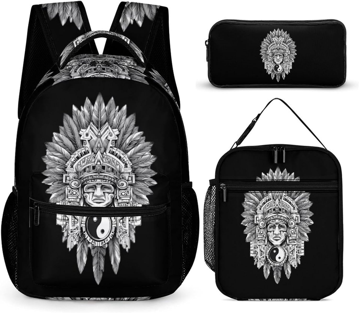 Mask Yin And Yang Novelty Backpack Set with Lunch Bag Pencil Cases