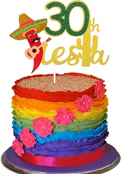 Fiesta 30th Birthday Cake Topper - Taco Bout 30 Birthday Party Glitter Chili Cake Supplies - Fabulous Thirty - Mexican Summer Fiesta Party Decoration