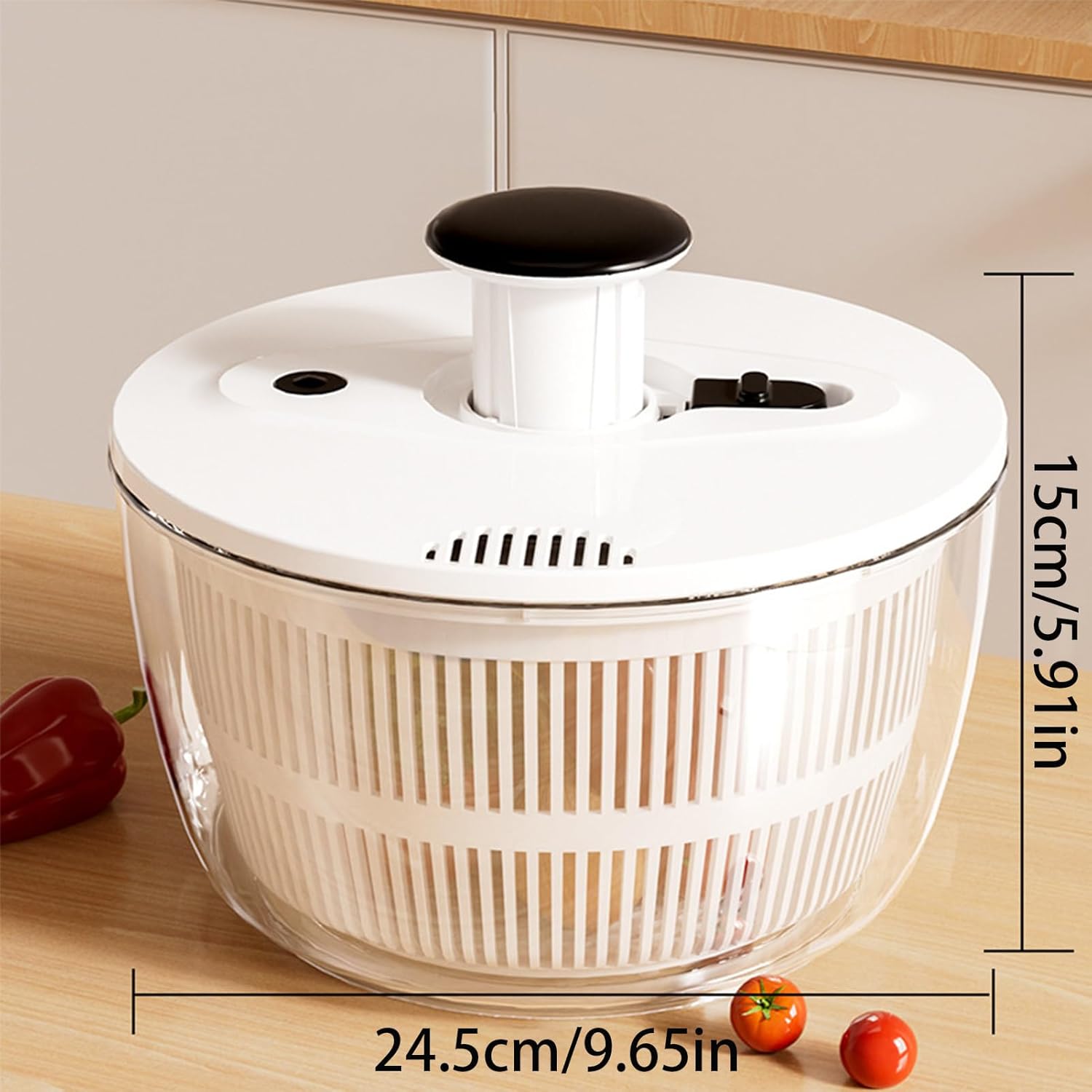 Quick Salad Washer, Household Greens Drying Basket, Rotary Rinse with Water Outlet, Heavy Duty Food Prep Container, Produce Dryer with Clear Lid, Cooking Accessory for Birthday Parties
