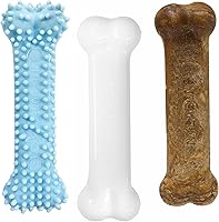 Nylabone Puppy Starter Kit: Chicken & Bacon Chew Toys + Edible Treat for Teething Puppies Up to 25 lbs, 3-Pack Blue