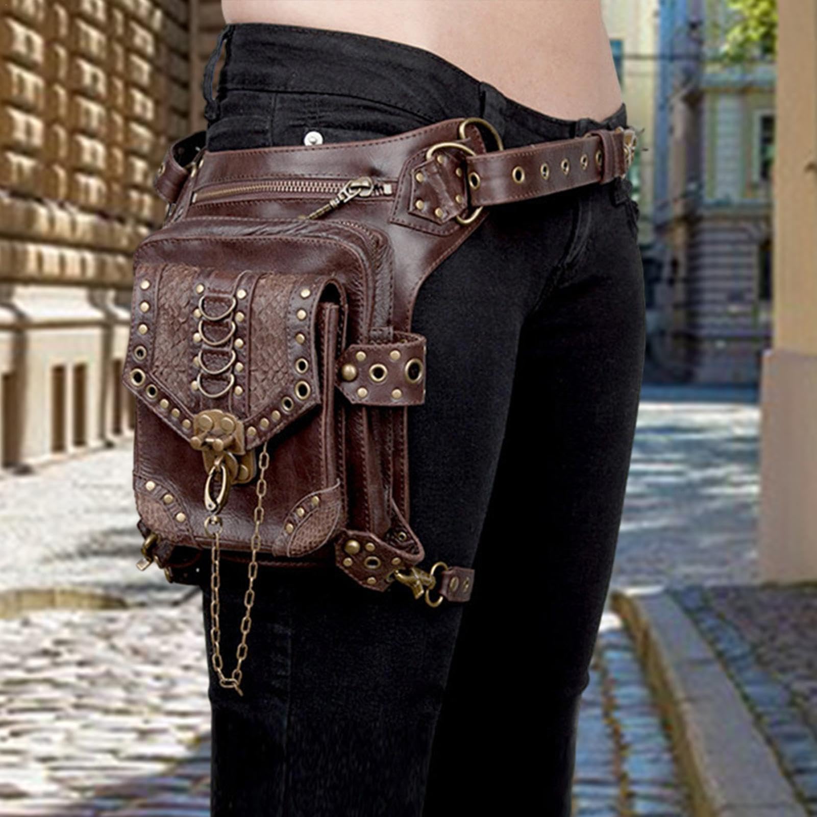 Steampunk, rinascimentale - Borsa medievale in pelle PU con custodia | Steampunk,Borsa da cintura Borsa Steampunk alla per escursionismo, viaggio, uomo donna