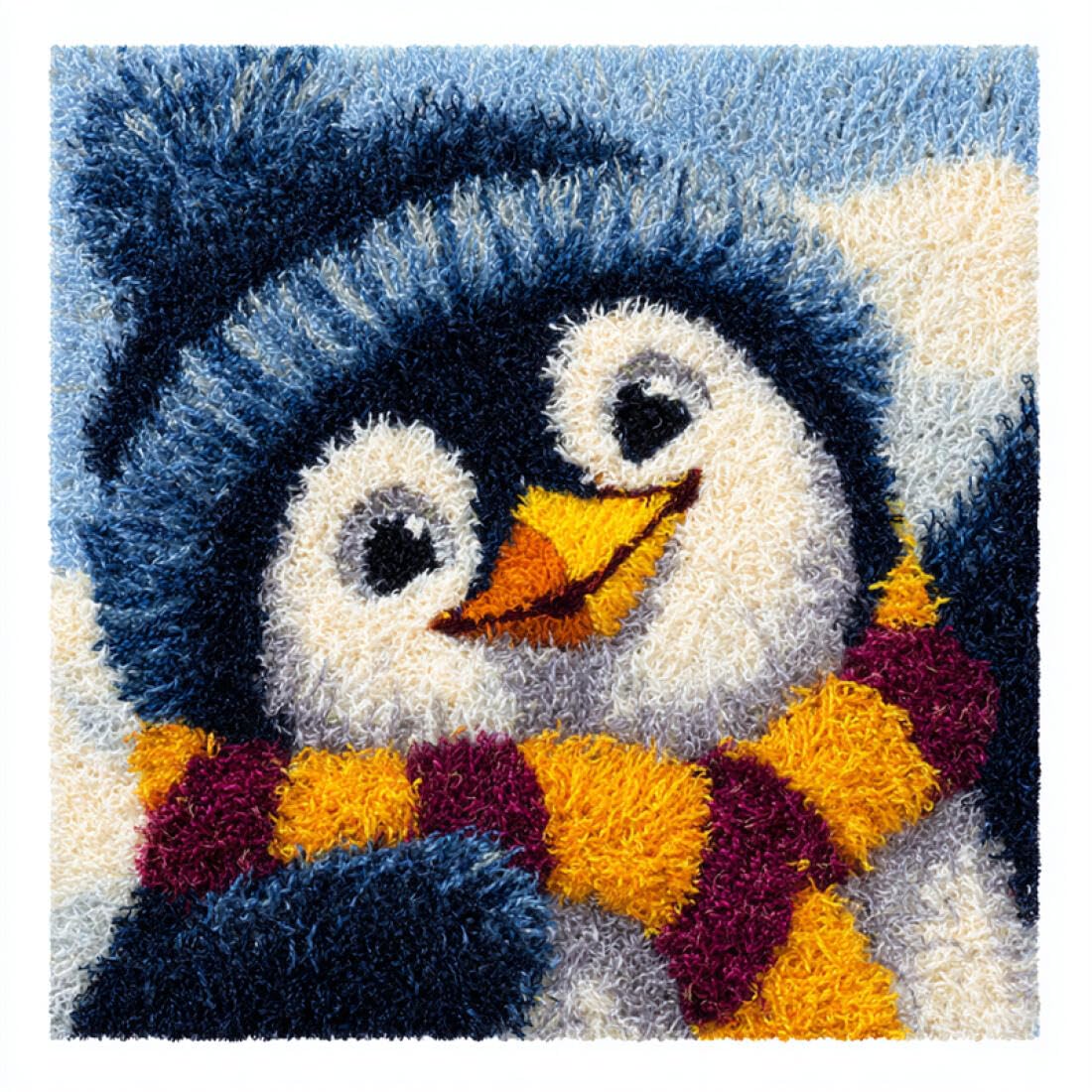 Kitquiver Animal DIY Latch Hook Kit Cartoon Penguin Cross Stitch Pillowcase Making Kits,DIY Latch Hook Rug Kit Embroidery 17x17In