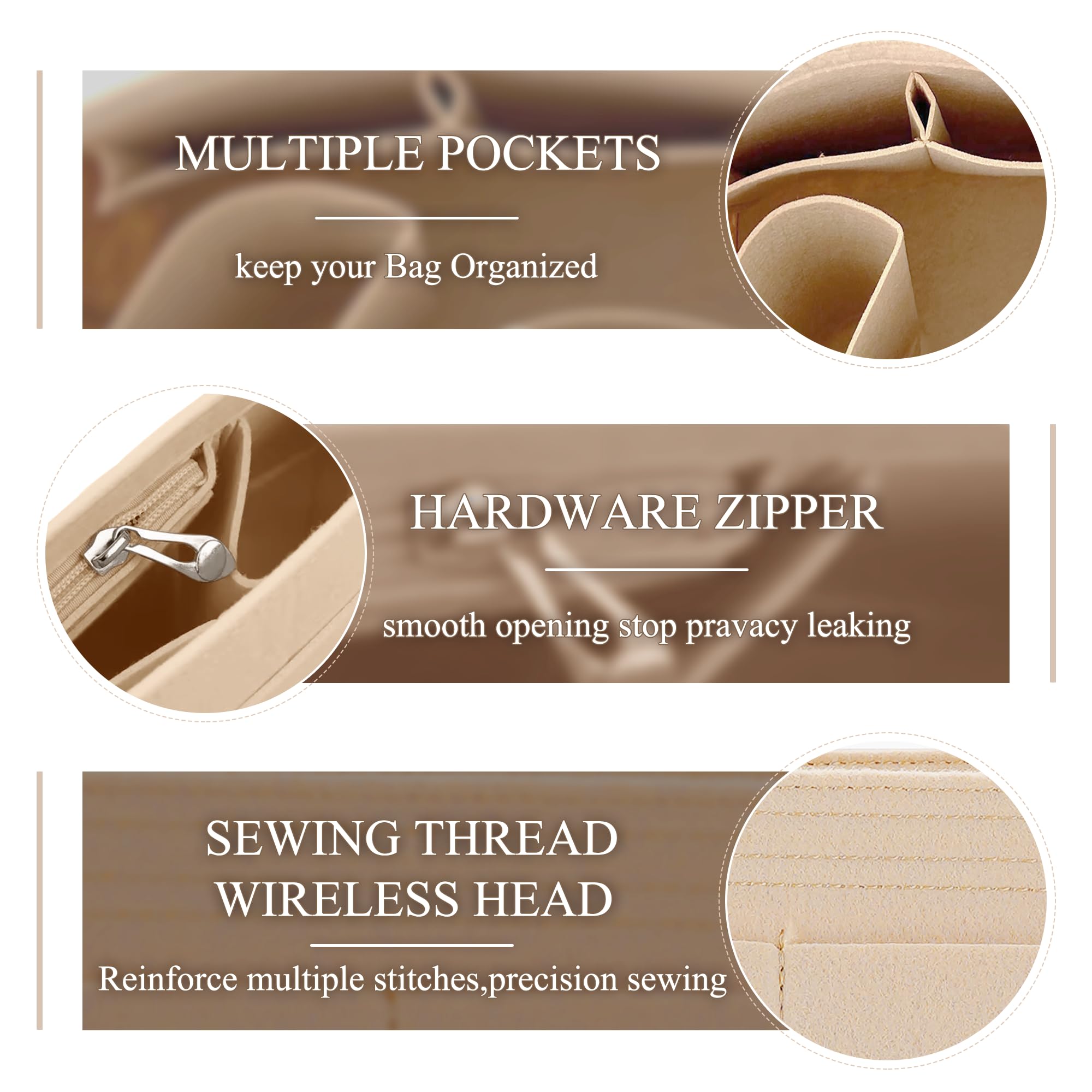 TUKYWAN Purse Organizer Insert for le pliage Tote,Handbags Insert Organizer for Longchamp Bag with Divider Pocket and Zipper Inner Bag Liner (Beige, Medium)