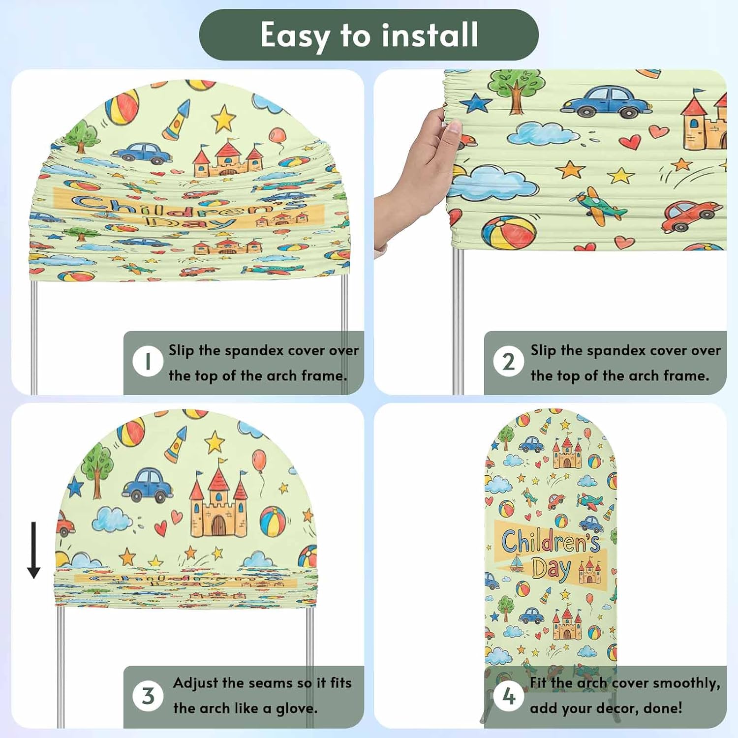 4FT Arch Backdrop Covers, Happy Children's Day Wedding Arch Cover Stretchy, Cartoon Castle Childhood Innocence Chiara Arches Backdrop Stand Covers for Birthday Baby Shower Party Banquet Decor