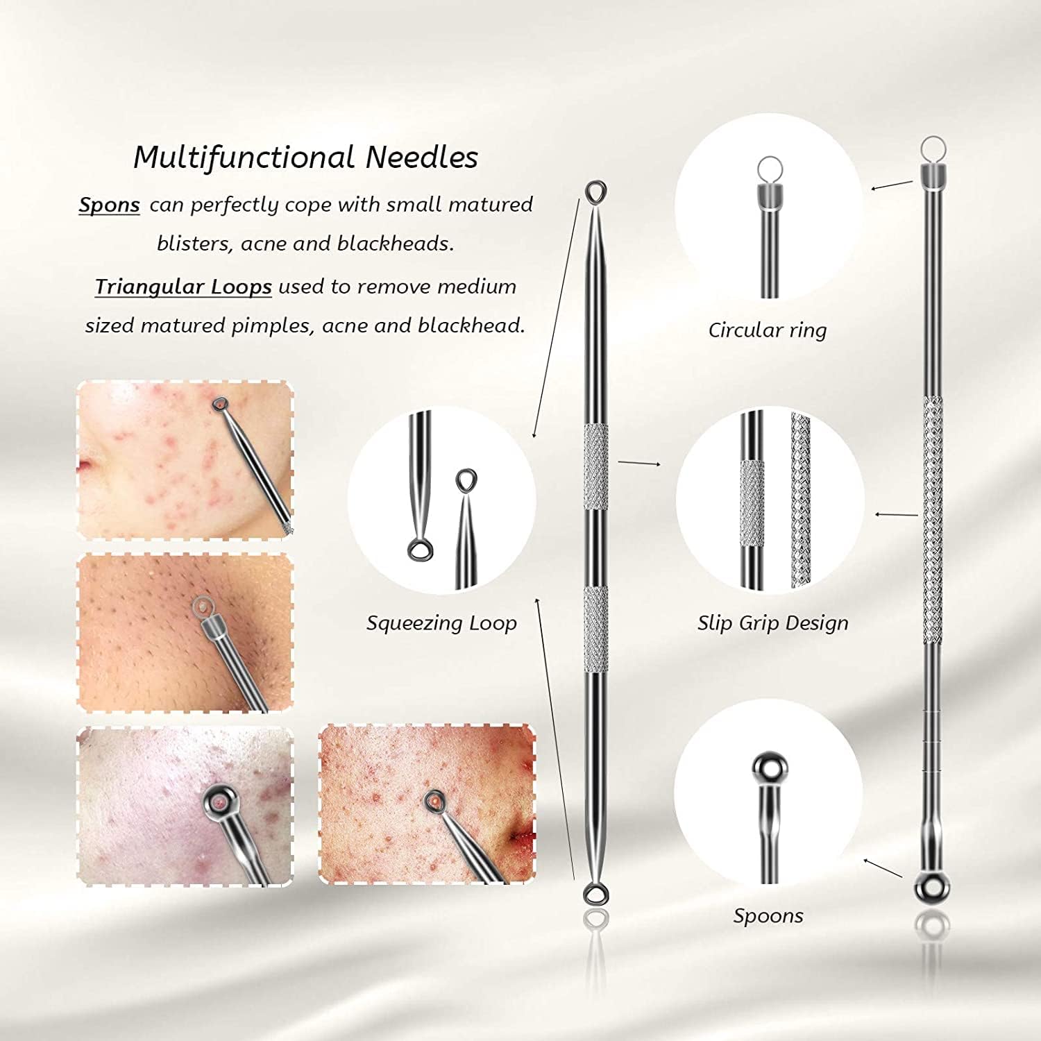 Takibird Blackhead Remover Pimple Popper Tool Kit Acne Comedone Zit Blackhead Extractor Tool for Face&Nose, Blemish Whitehead Extraction Popping for Man&Women,Leather Metal Box(5Pcs) : Beauty & Personal Care
