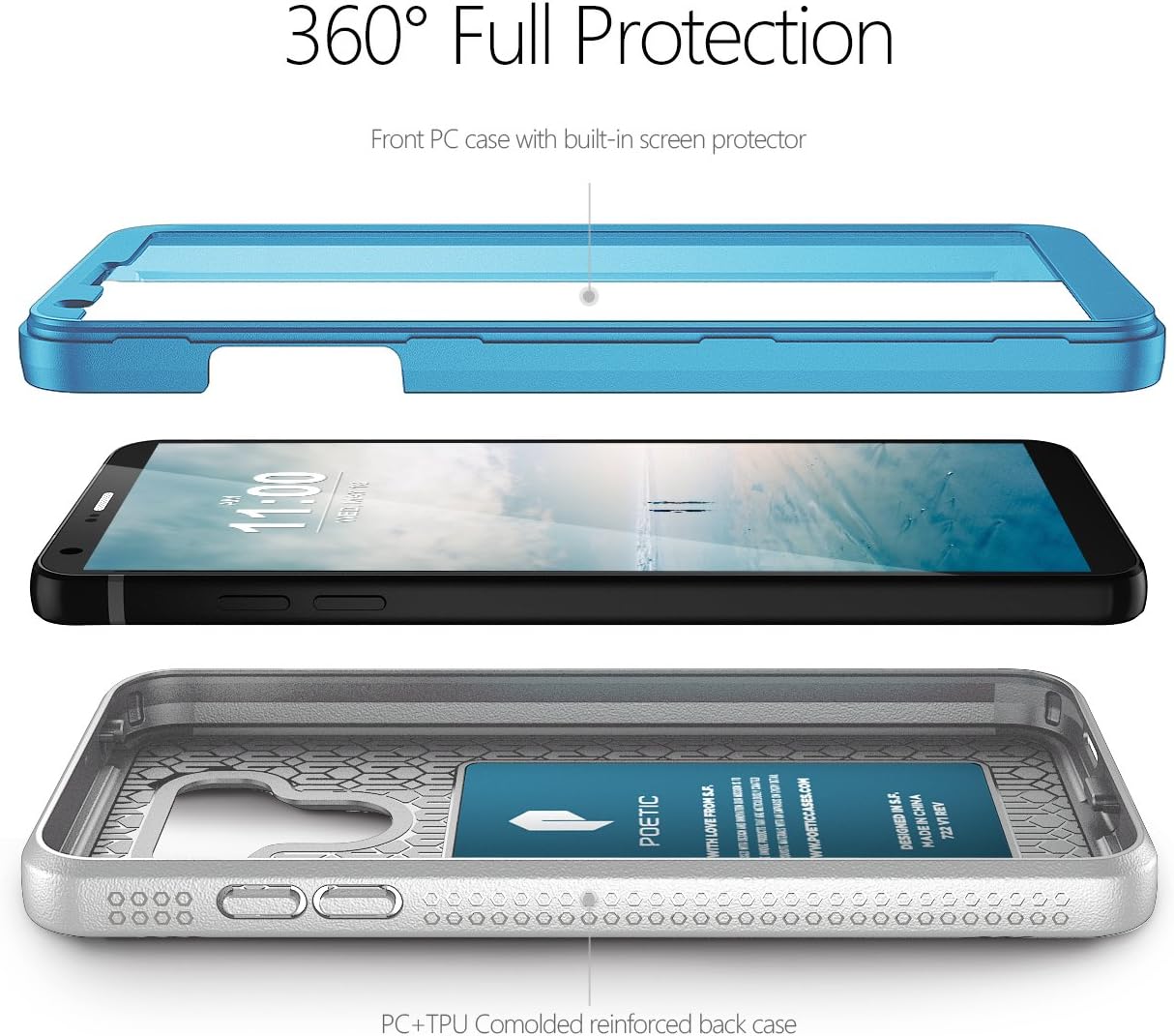 LG G6 Rugged Case, LG G6 Plus Rugged Case Poetic Revolution [360 Degree Protection] [Built-in-Screen Protector] Full-Body Rugged Heavy Duty Case for LG G6 /G6 Plus (2017) - Blue/Gray