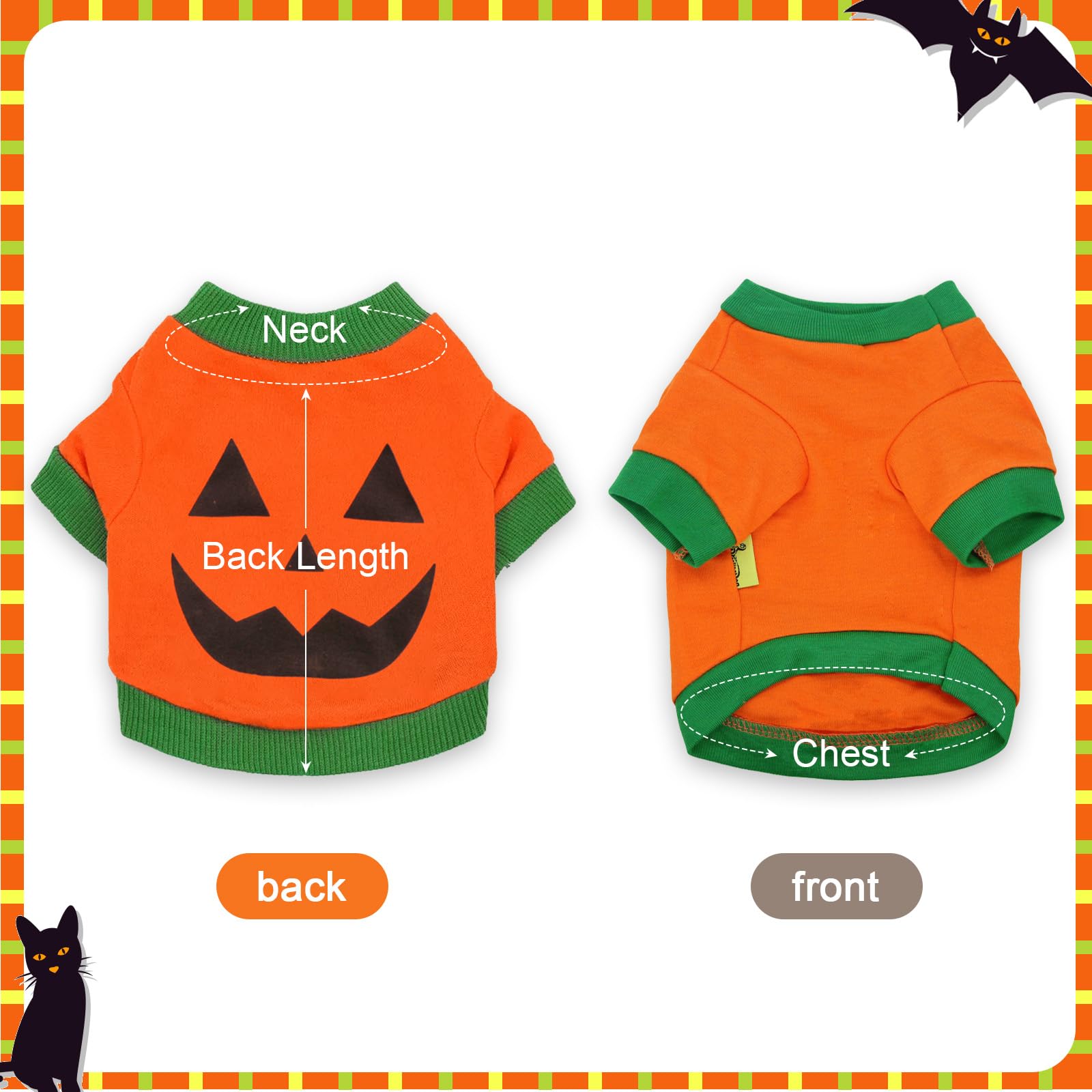 Vavious Small Dog Clothes - Orange Green Color Block Ribbed Dog Sweatshirt for Halloween; Medium