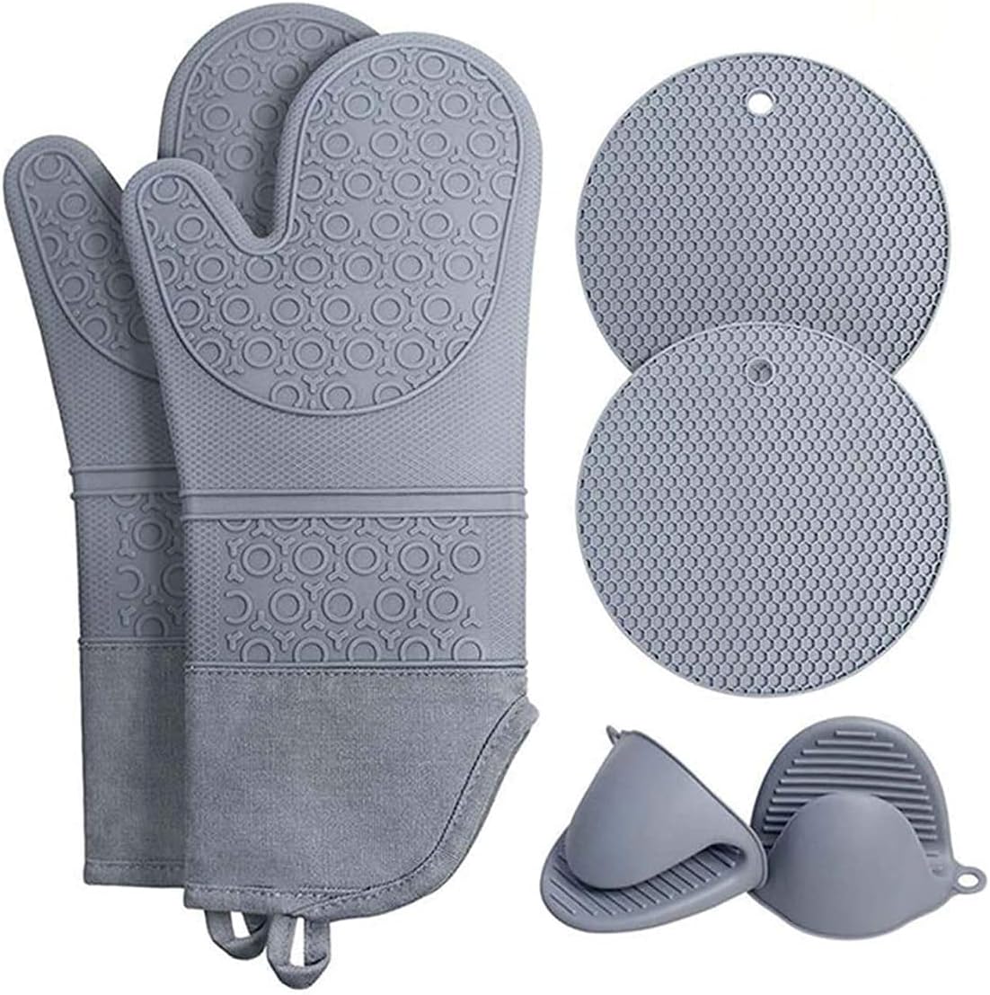 HXDream 6Pcs Silicone Oven Mitts and Pot Holders Silicone Oven Mitts Heavy Duty Cooking Gloves Heat Resistance Non-Slip Textured Grip Hot Pads Potholders for Kitchen BBQ Grilling Baking