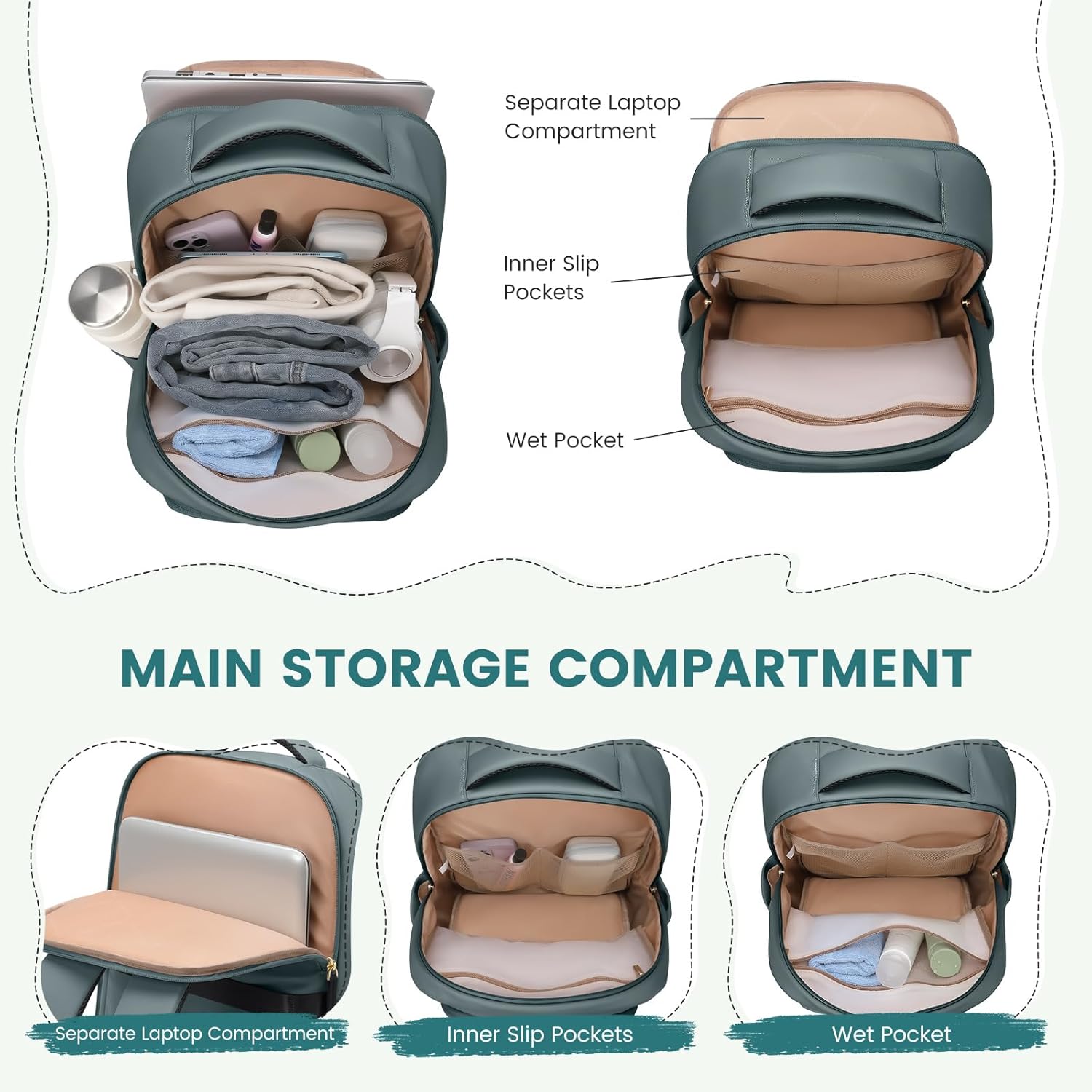 Lunch Backpack 16 Inch Laptop Backpack with Insulated Cooler Lunch Box Food Bag for College Work Camping Picnics (Atrovirens) - Image 5