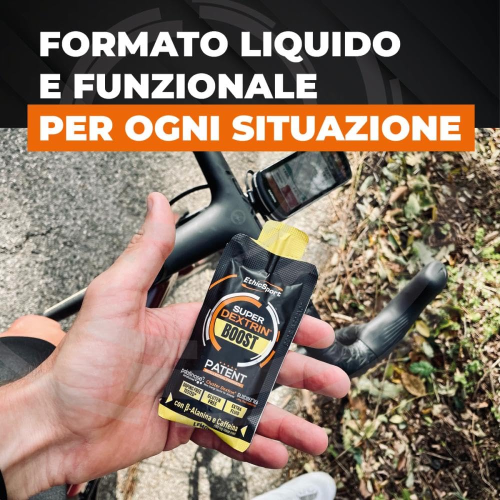EthicSport - Super Dextrin Boost - Confezione da 20 x 30 ml - Gusto: Arancio - Integratore alimenare energetico con carboidrati di nuova generazione, Beta-Alanina, BCAA, Glutammina.