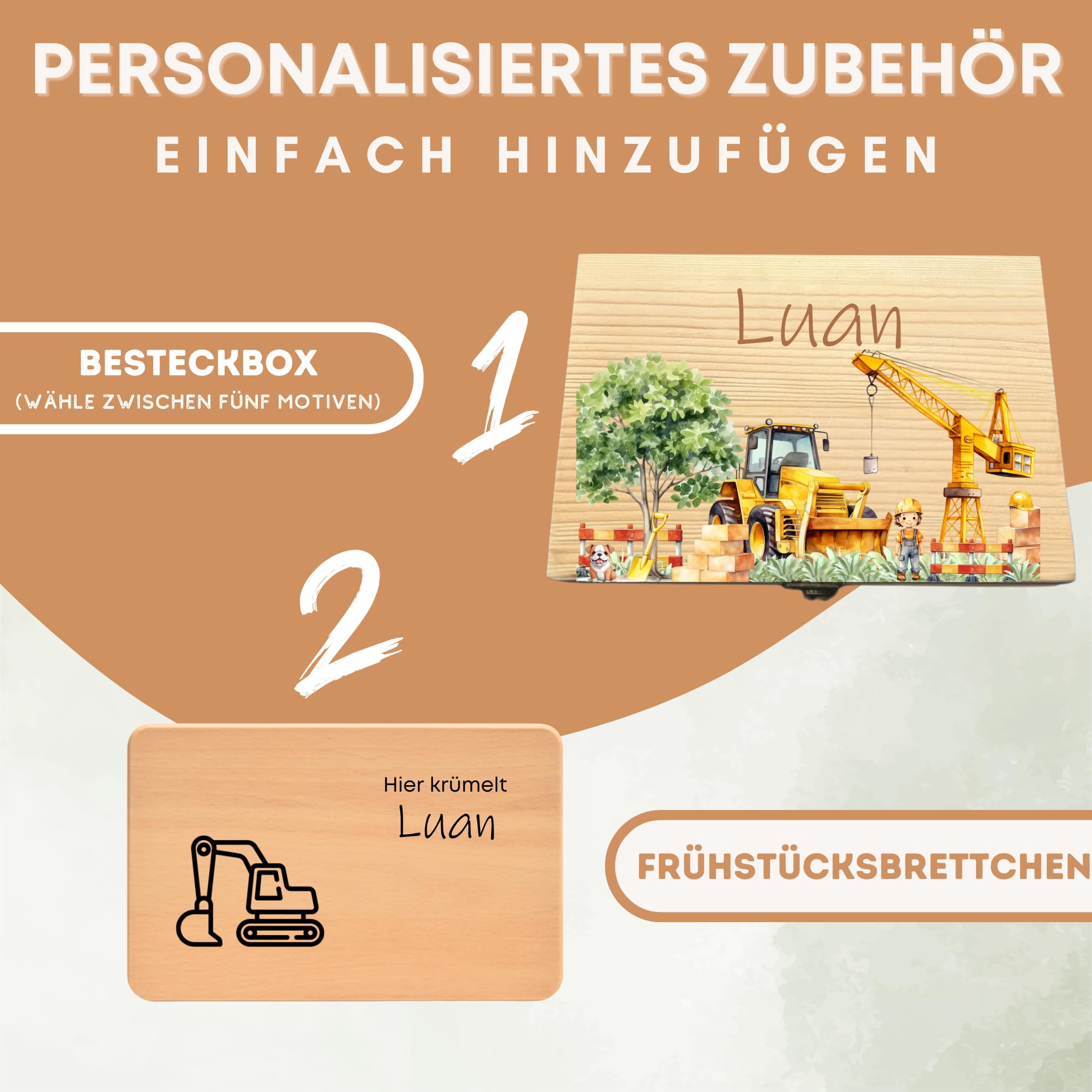 personalisiertes Kinderbesteck mit Namensgravur | Besteck Kinder mit Gravur | Kindergeschirr personalisiert | Weihnachtsgeschenke für Babys | Taufgeschenk (Waldtiere Set)