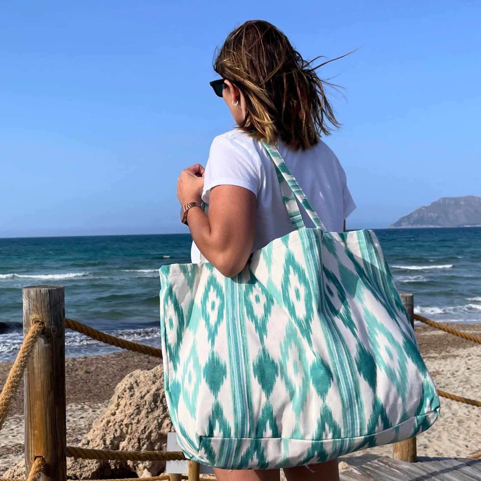 Bolsa Playa Grande XXL Familiar - Estilo Mediterráneo - Bolso Mujer para Verano y Piscina